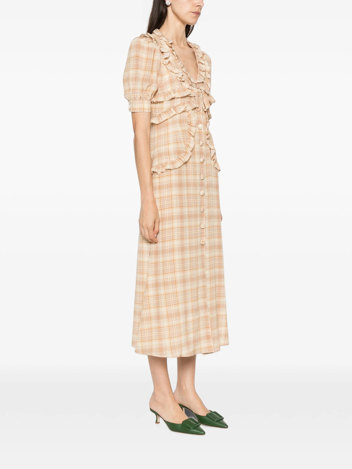 ruffled-trim midi dress