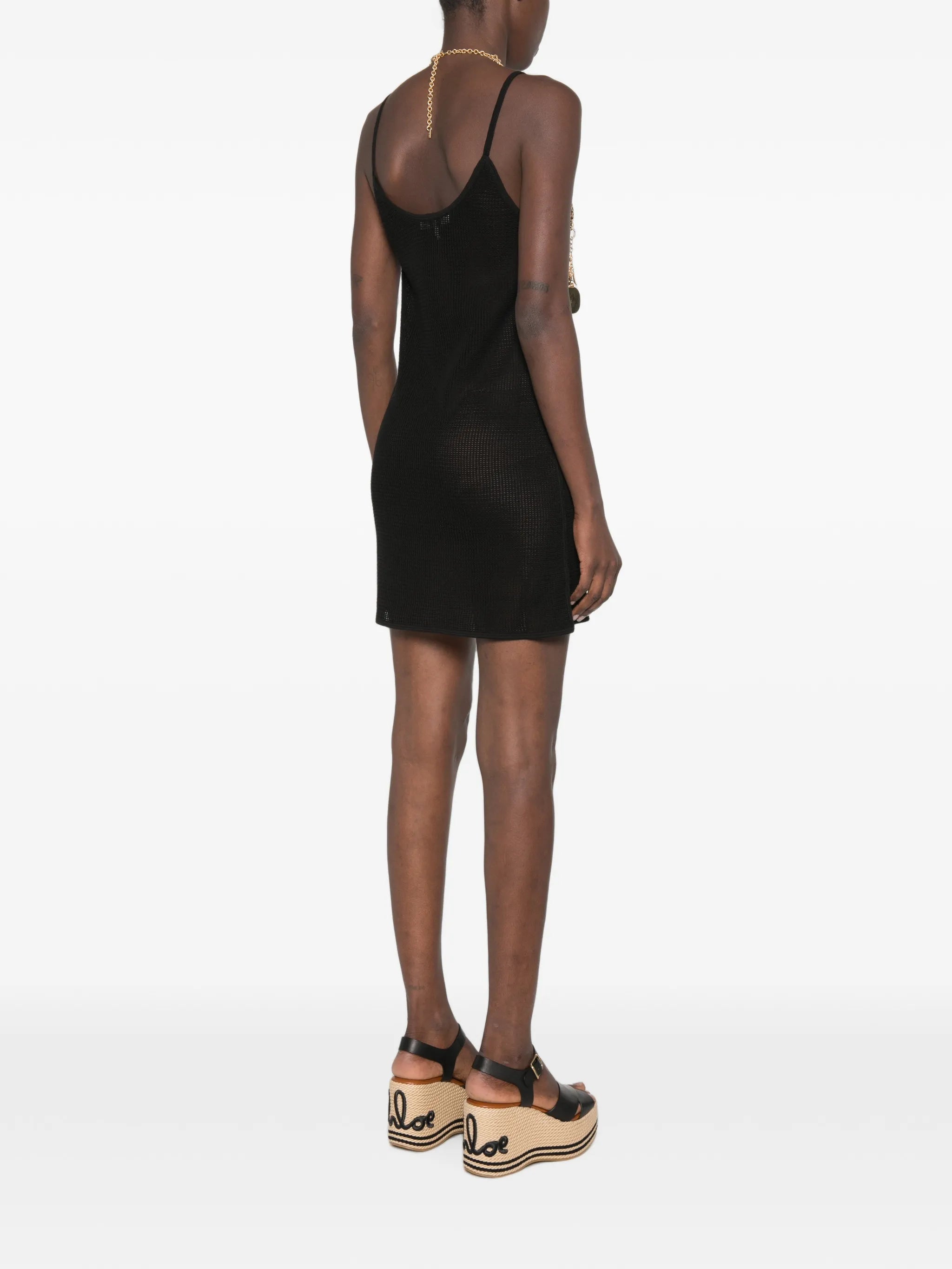 embroidered mesh-knit mini dress