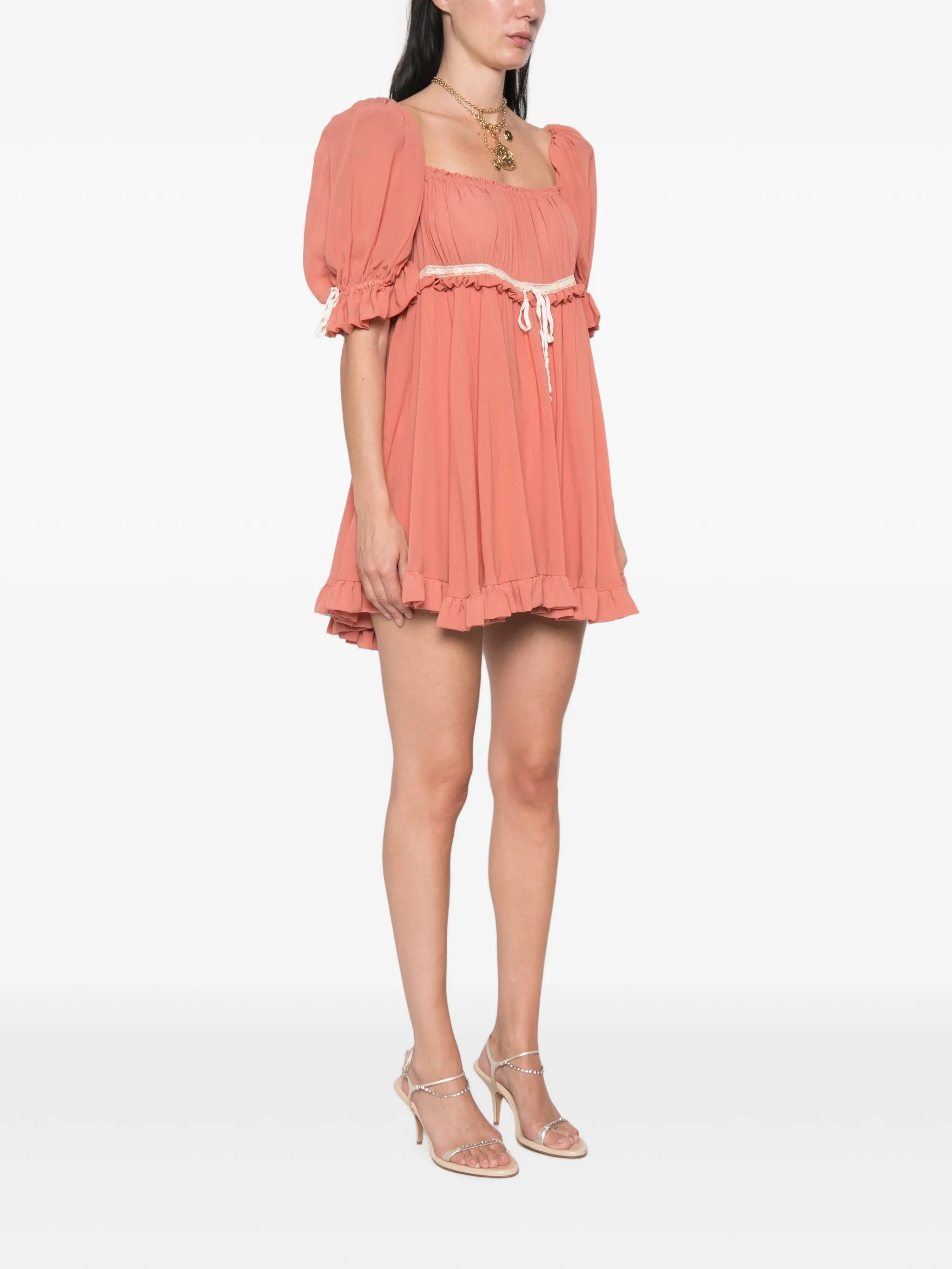 ruffled silk georgette mini dress