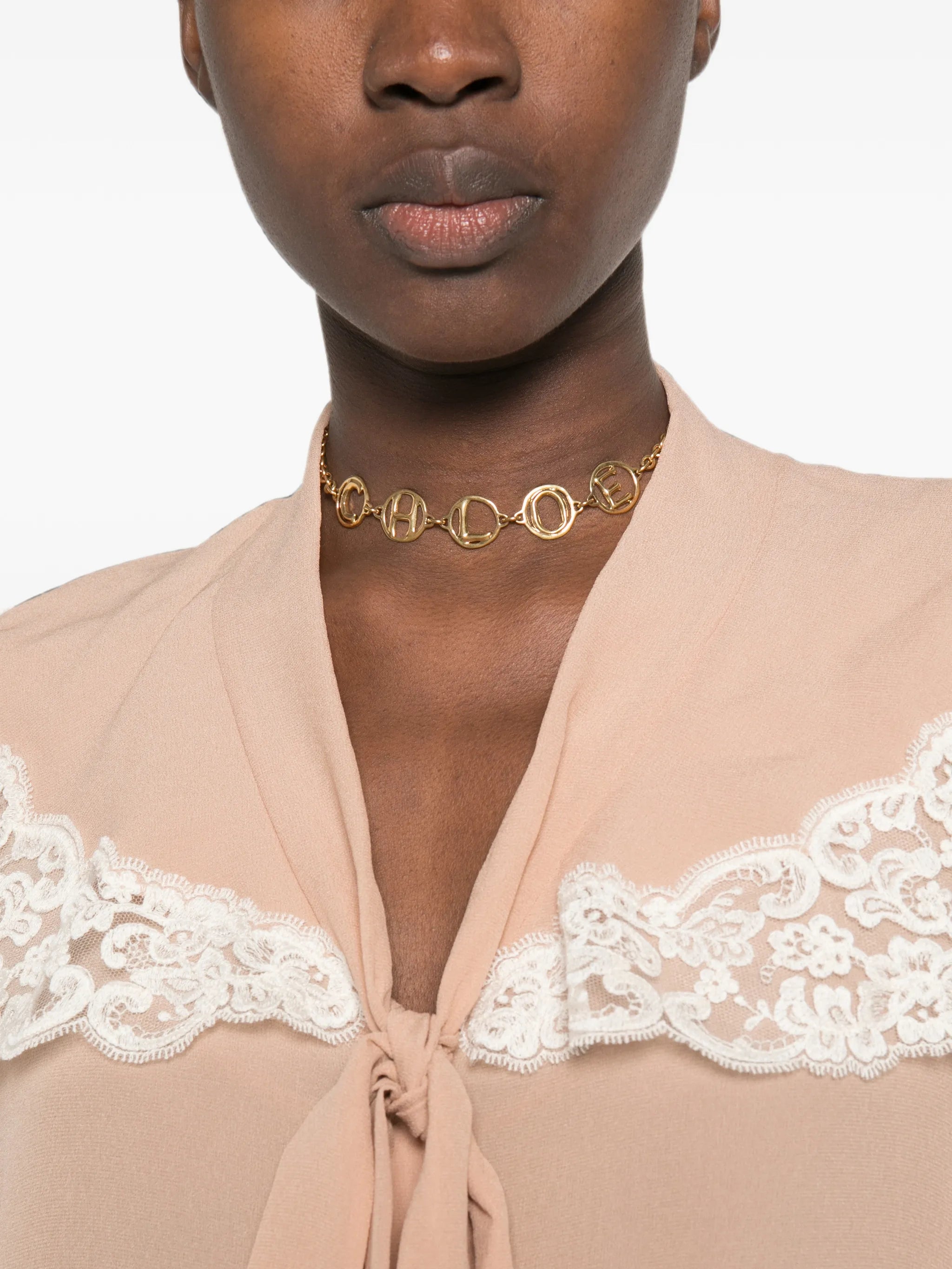 lace-trimmed silk-georgette blouse