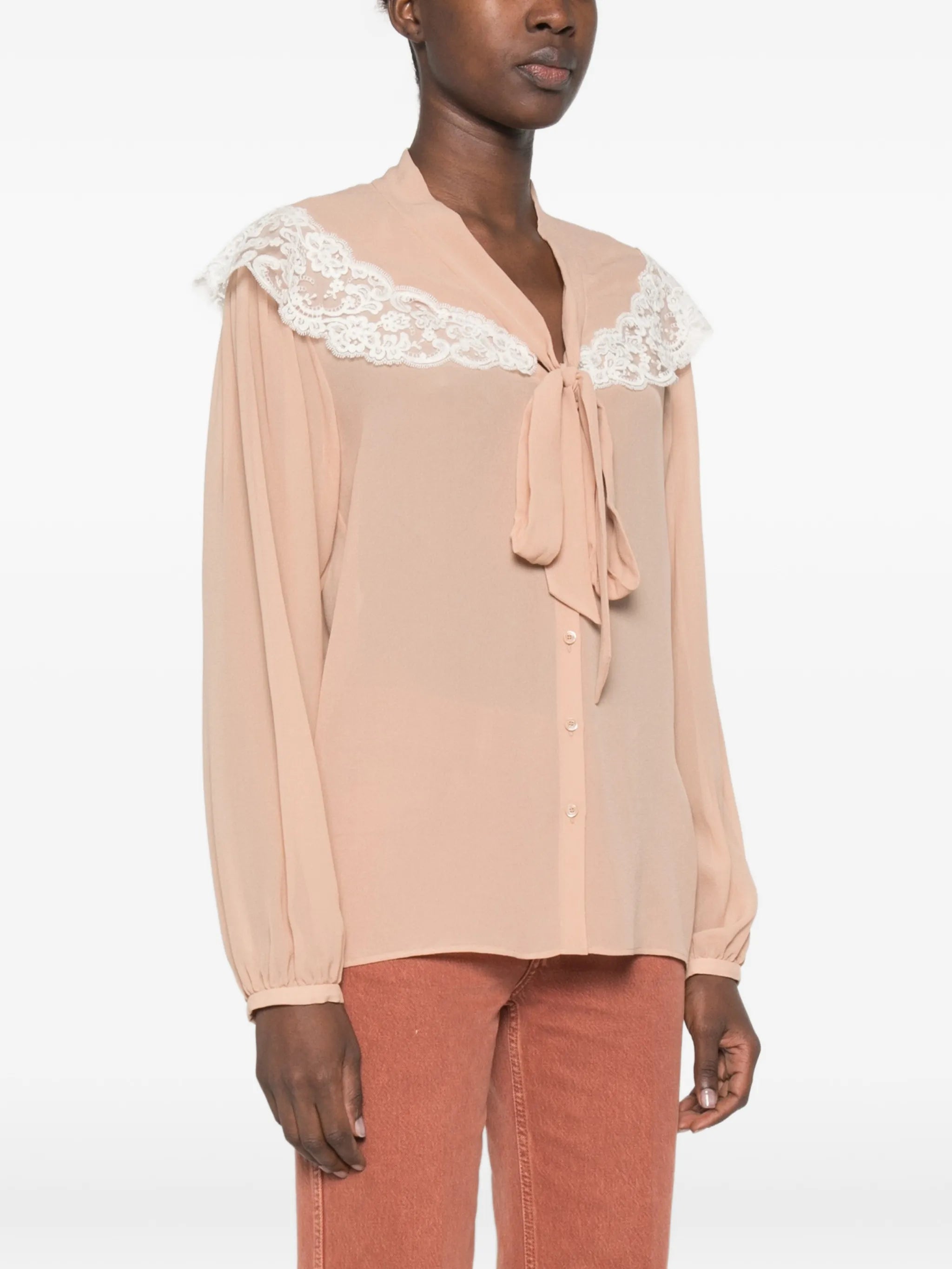lace-trimmed silk-georgette blouse