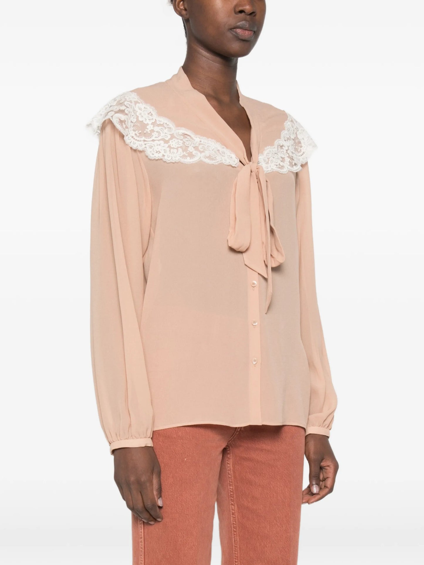 lace-trimmed silk-georgette blouse
