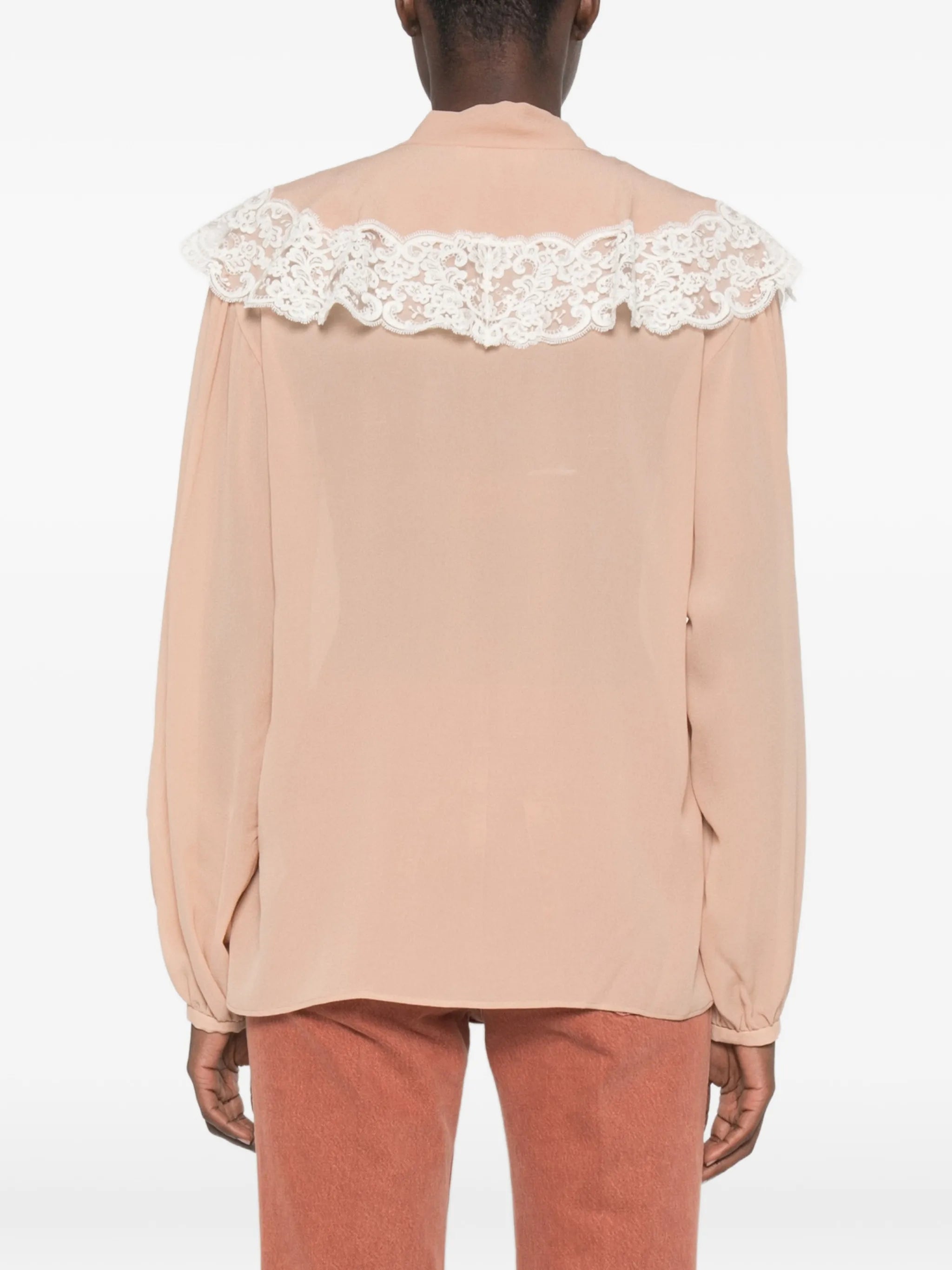 lace-trimmed silk-georgette blouse