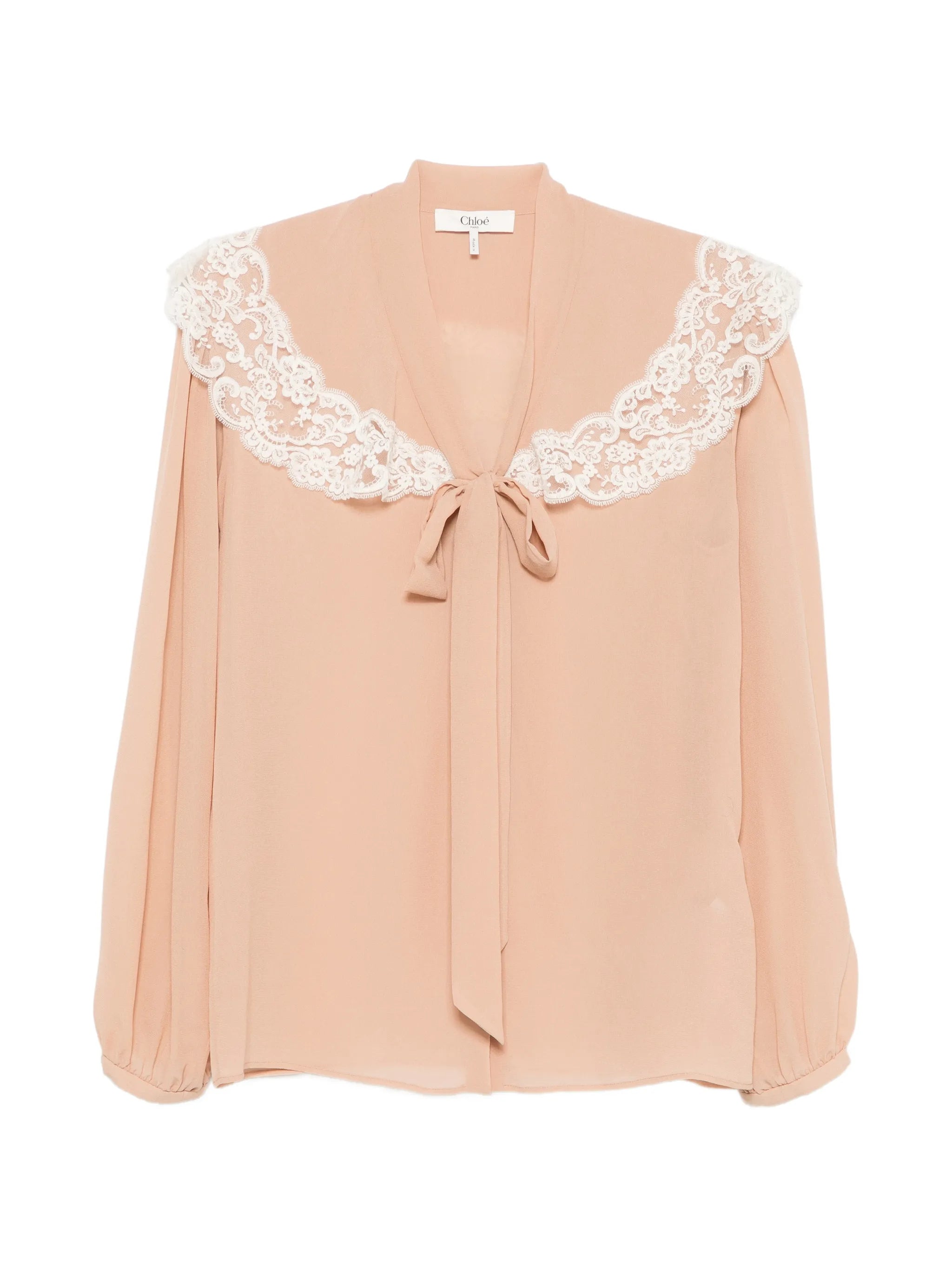 lace-trimmed silk-georgette blouse