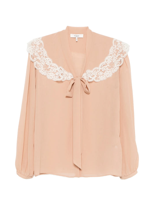 lace-trimmed silk-georgette blouse
