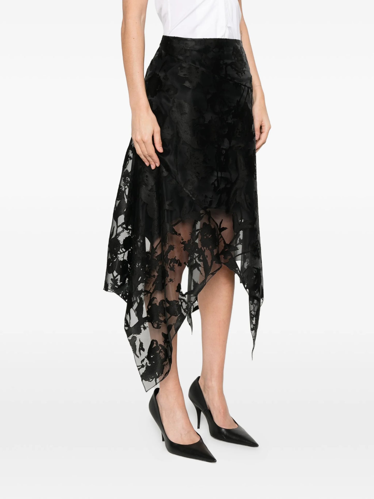 flower devoré asymmetric skirt
