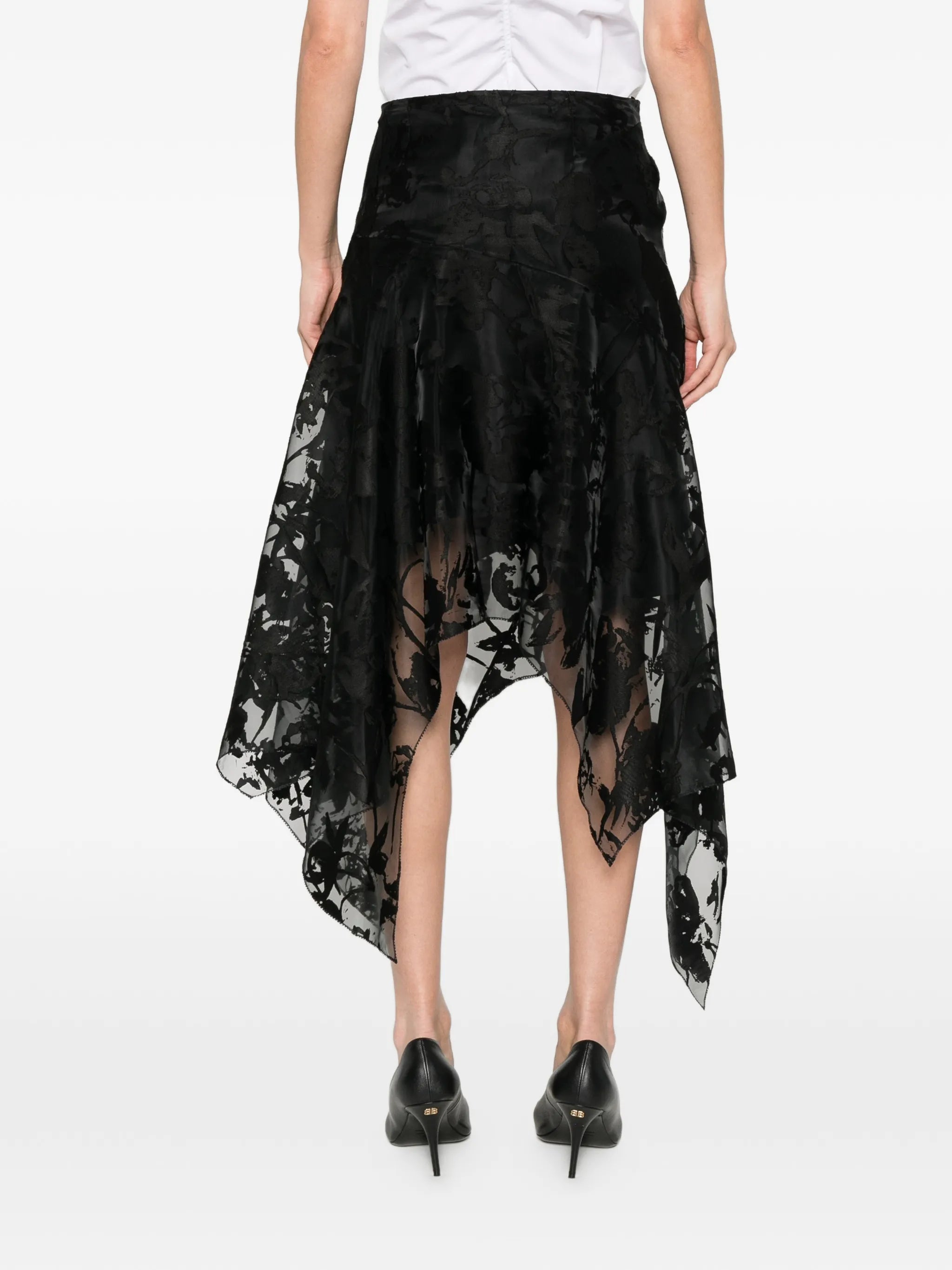 flower devoré asymmetric skirt