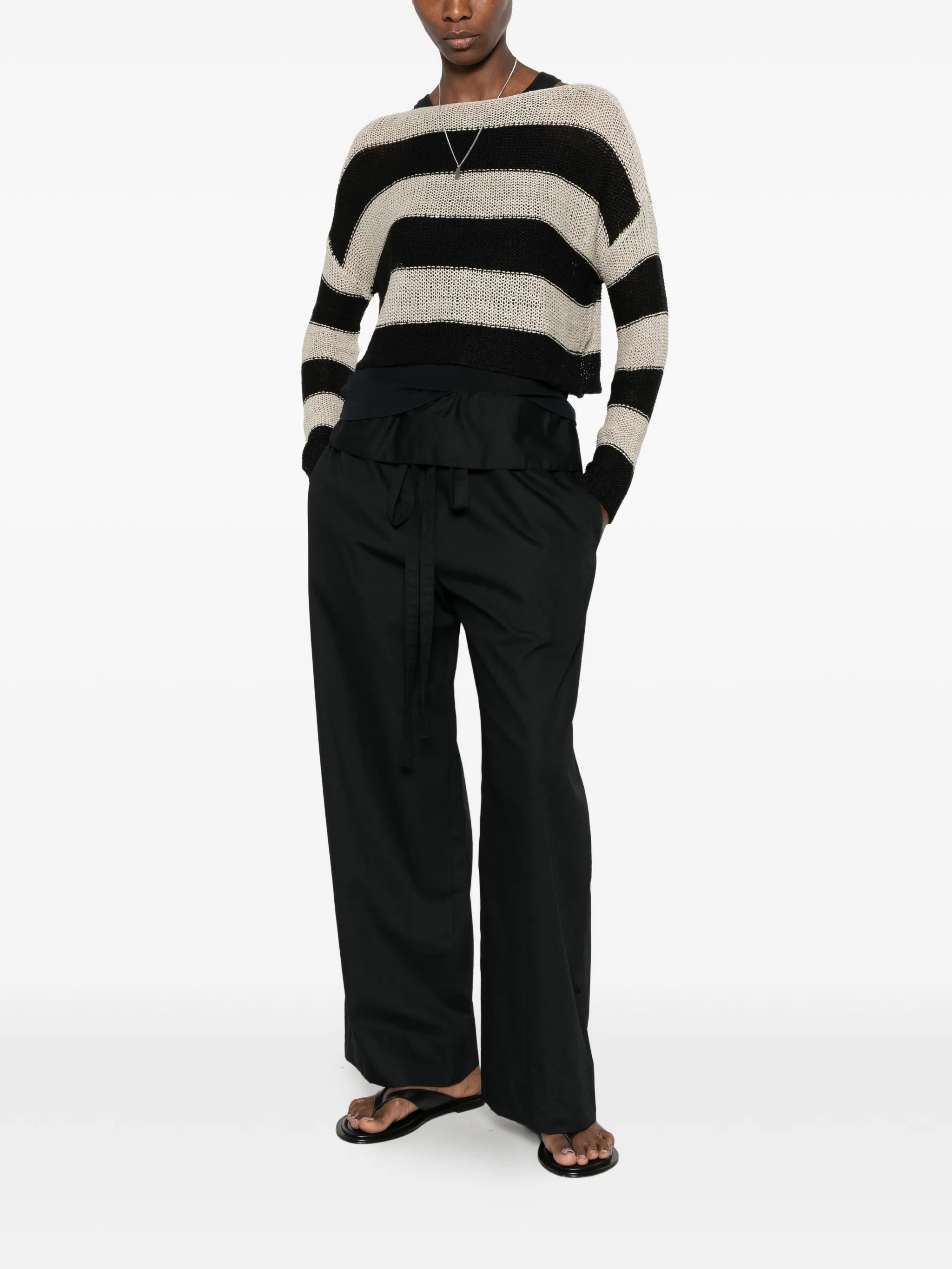 stripe-pattern bateau-neck sweater