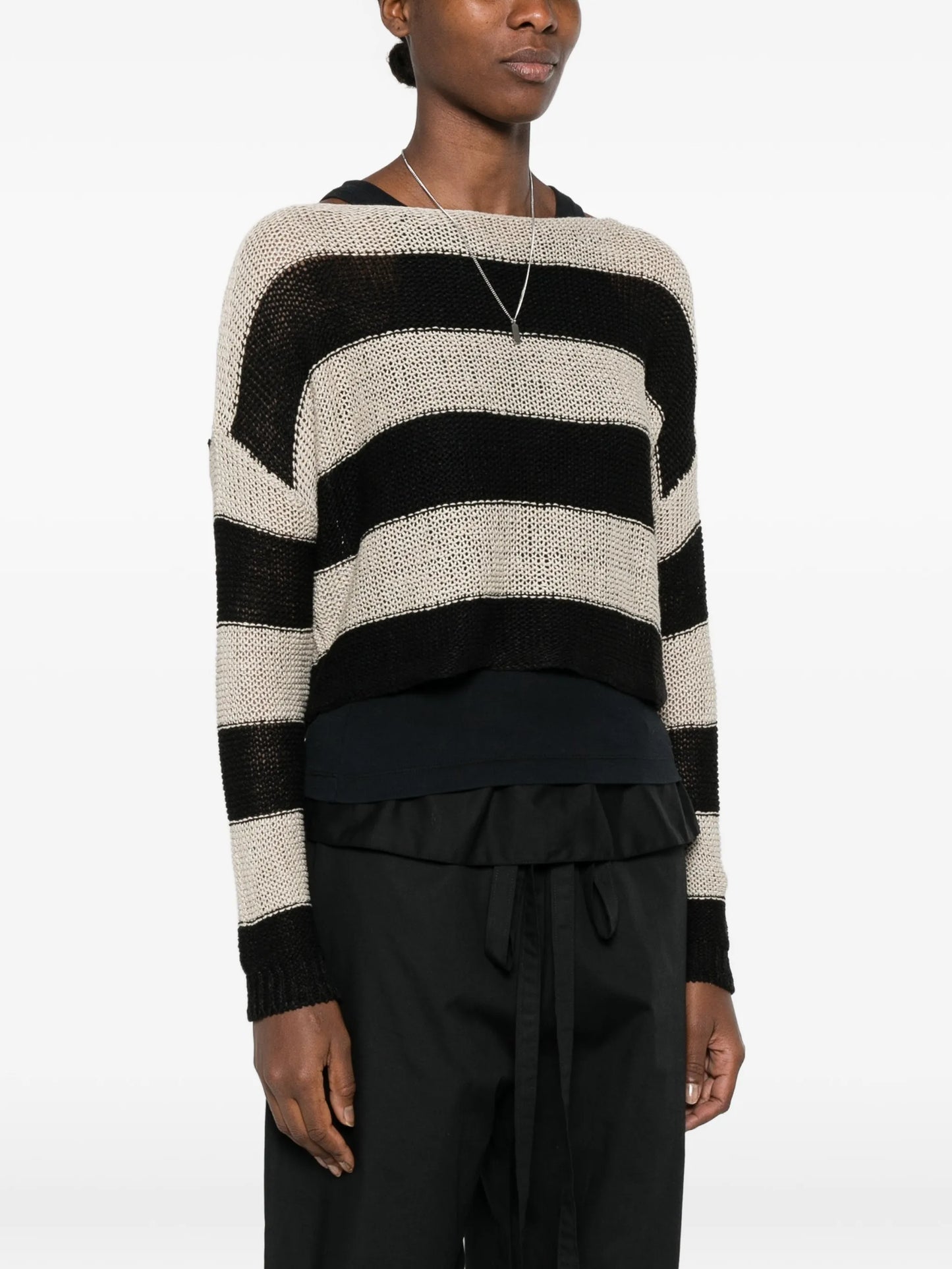 stripe-pattern bateau-neck sweater