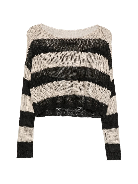 stripe-pattern bateau-neck sweater