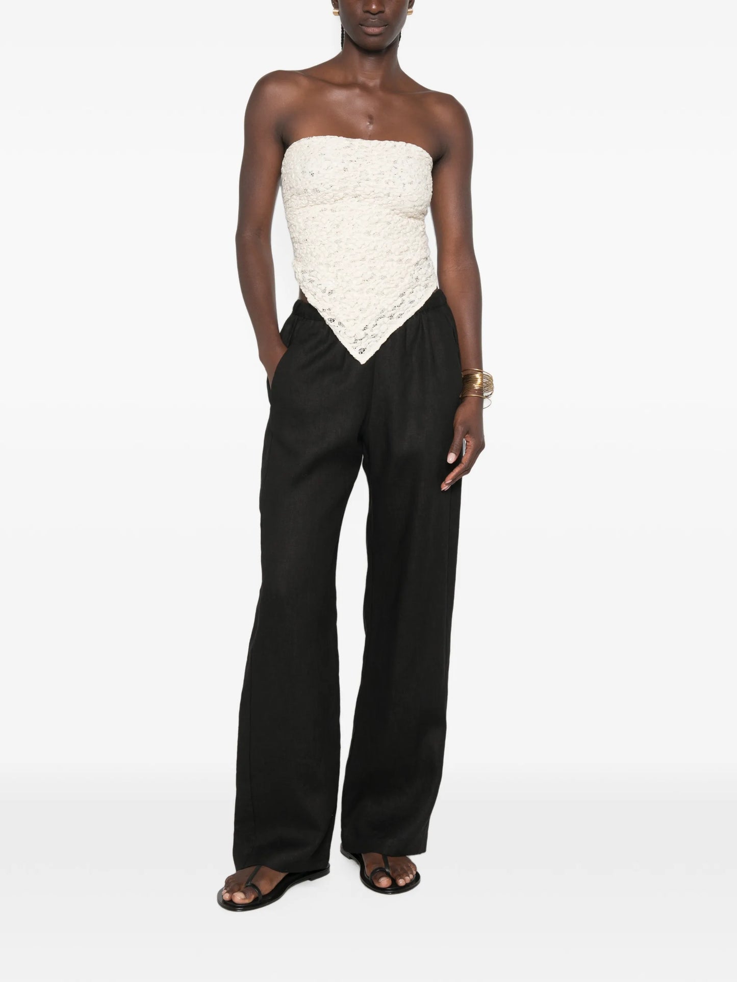 elasticated-waist wide-leg trousers