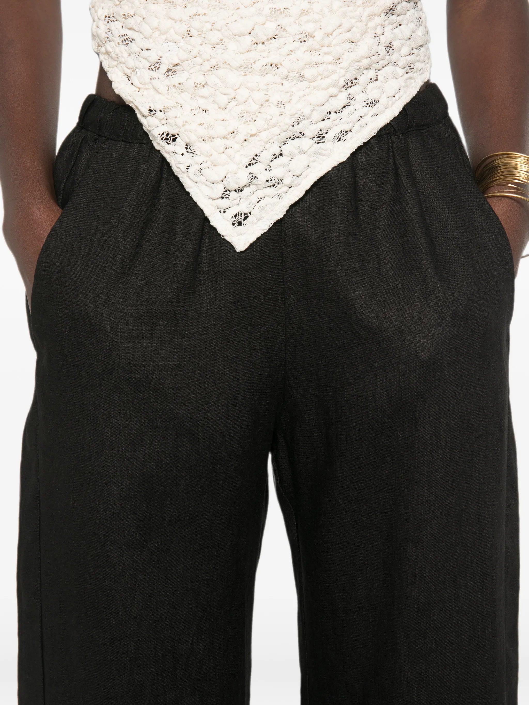 elasticated-waist wide-leg trousers