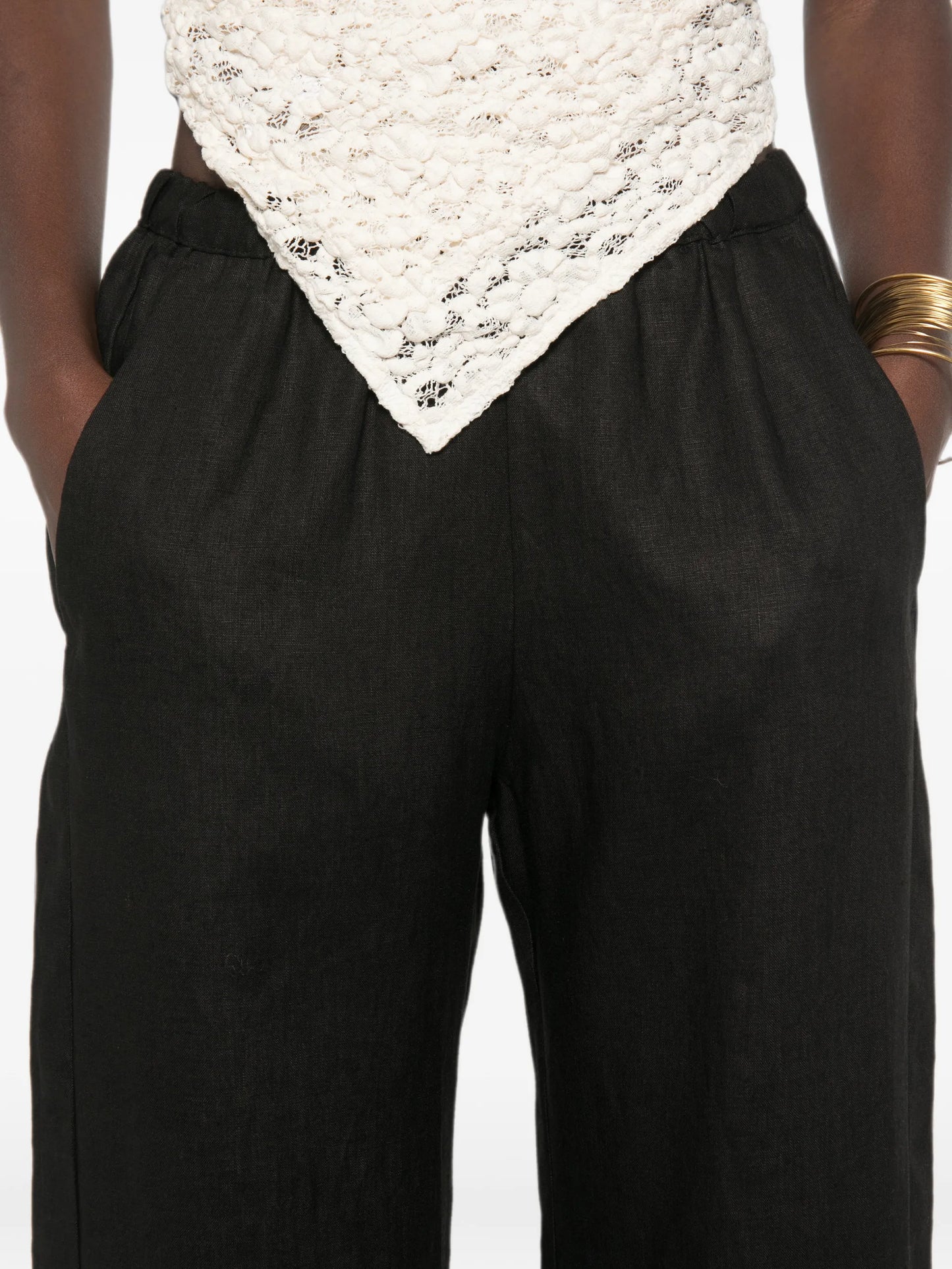 elasticated-waist wide-leg trousers