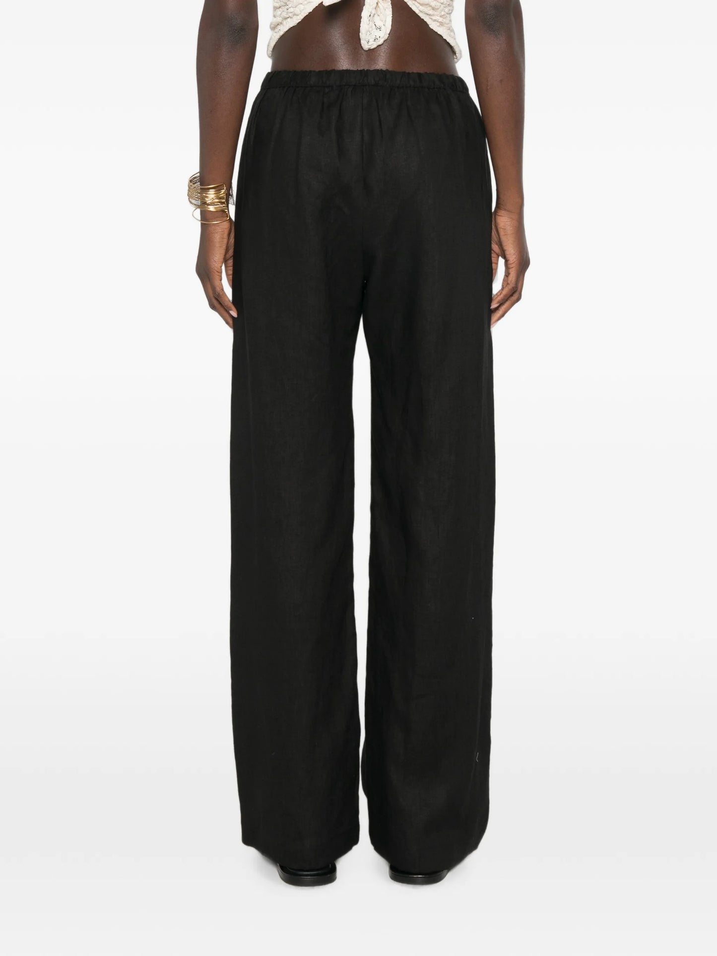 elasticated-waist wide-leg trousers