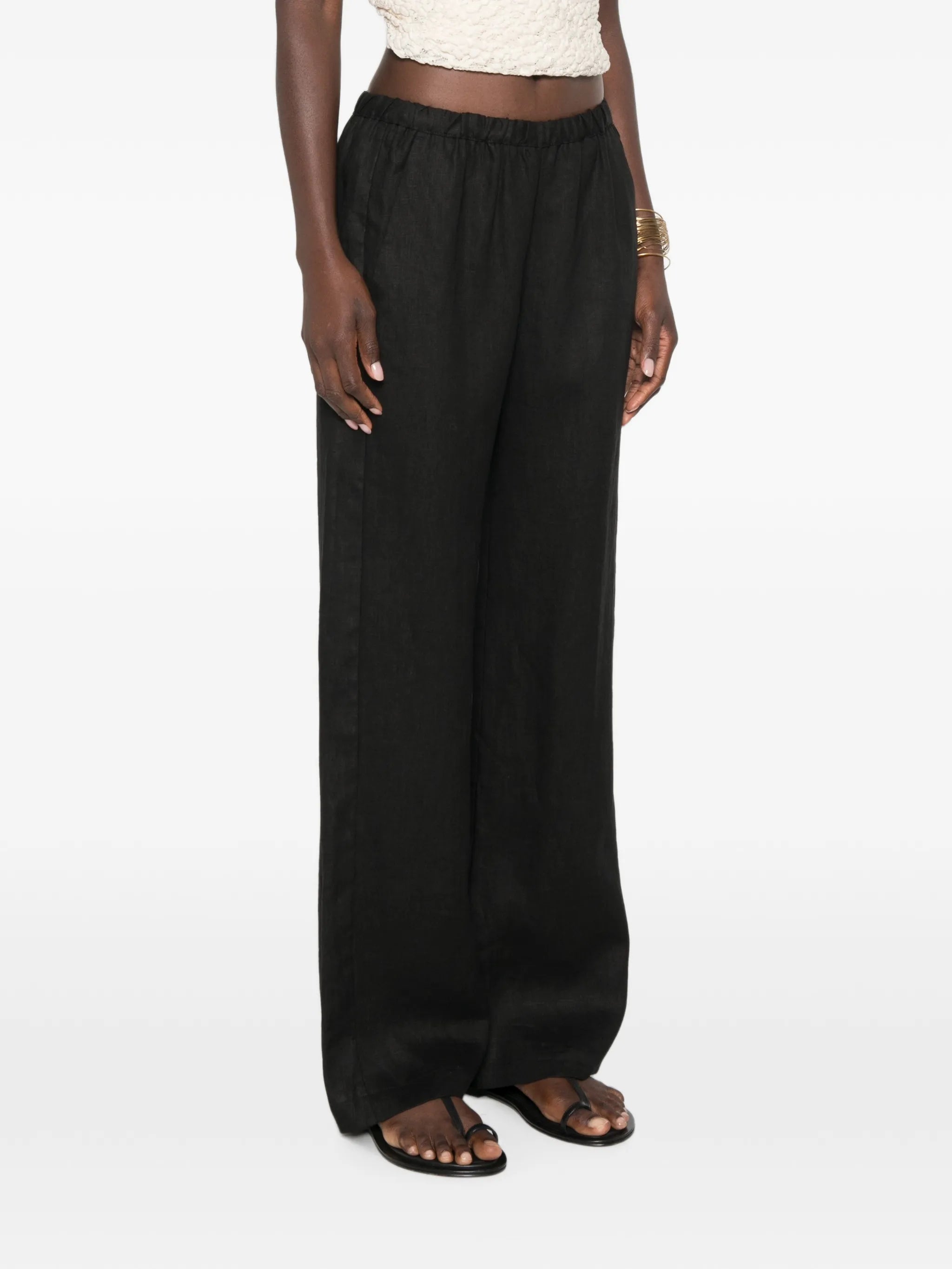 elasticated-waist wide-leg trousers