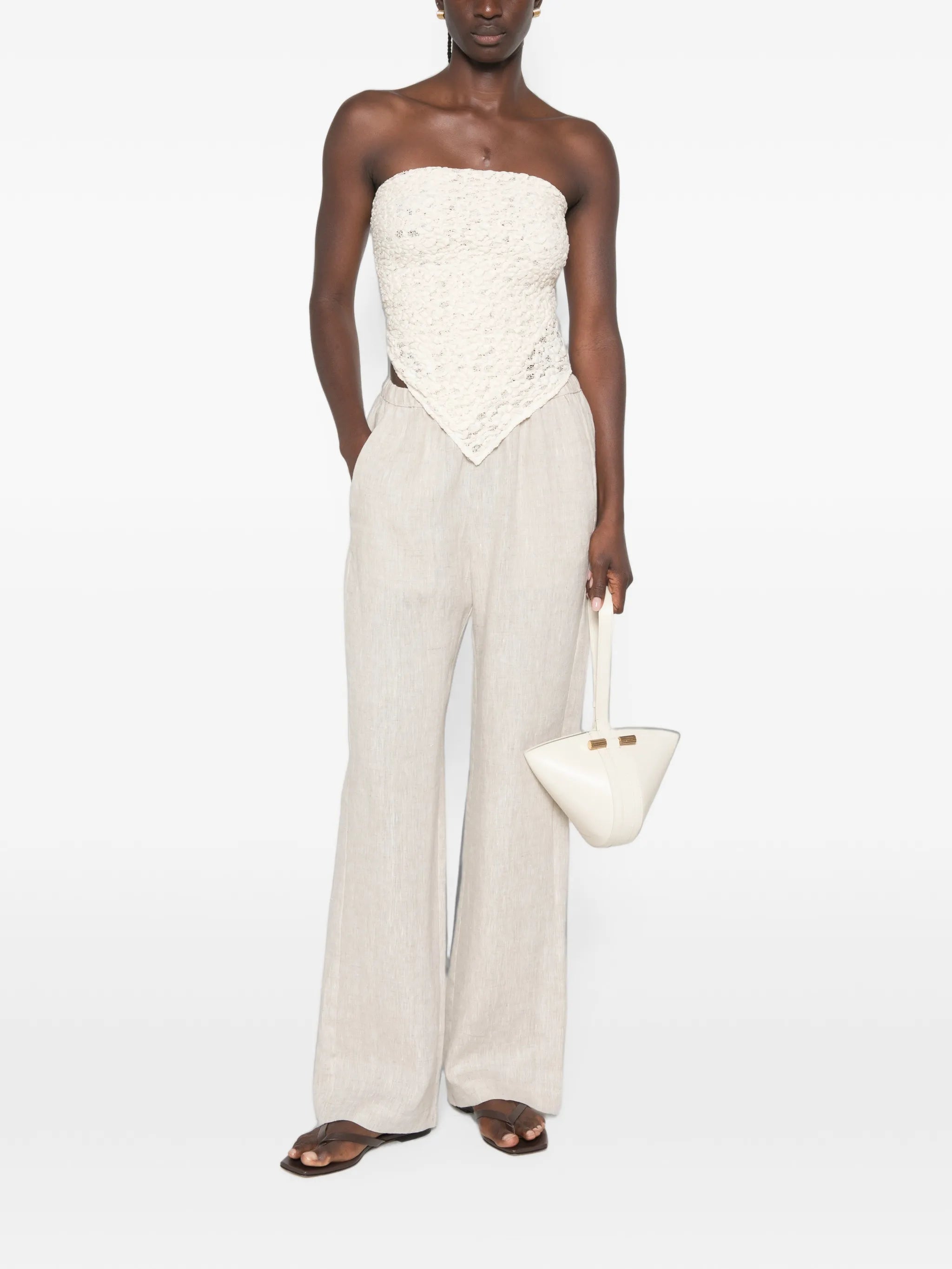 elasticated-waist wide-leg trousers