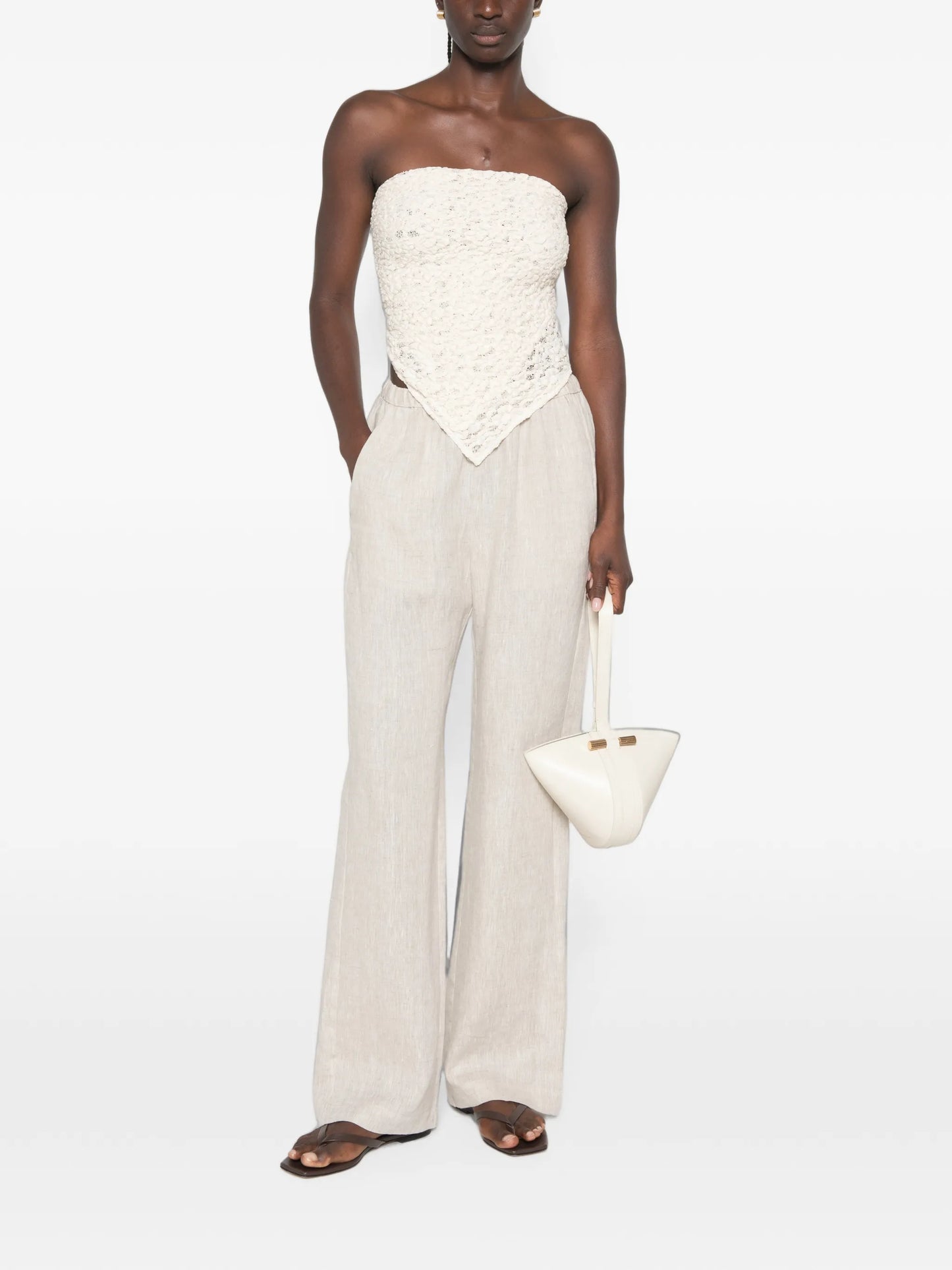 elasticated-waist wide-leg trousers