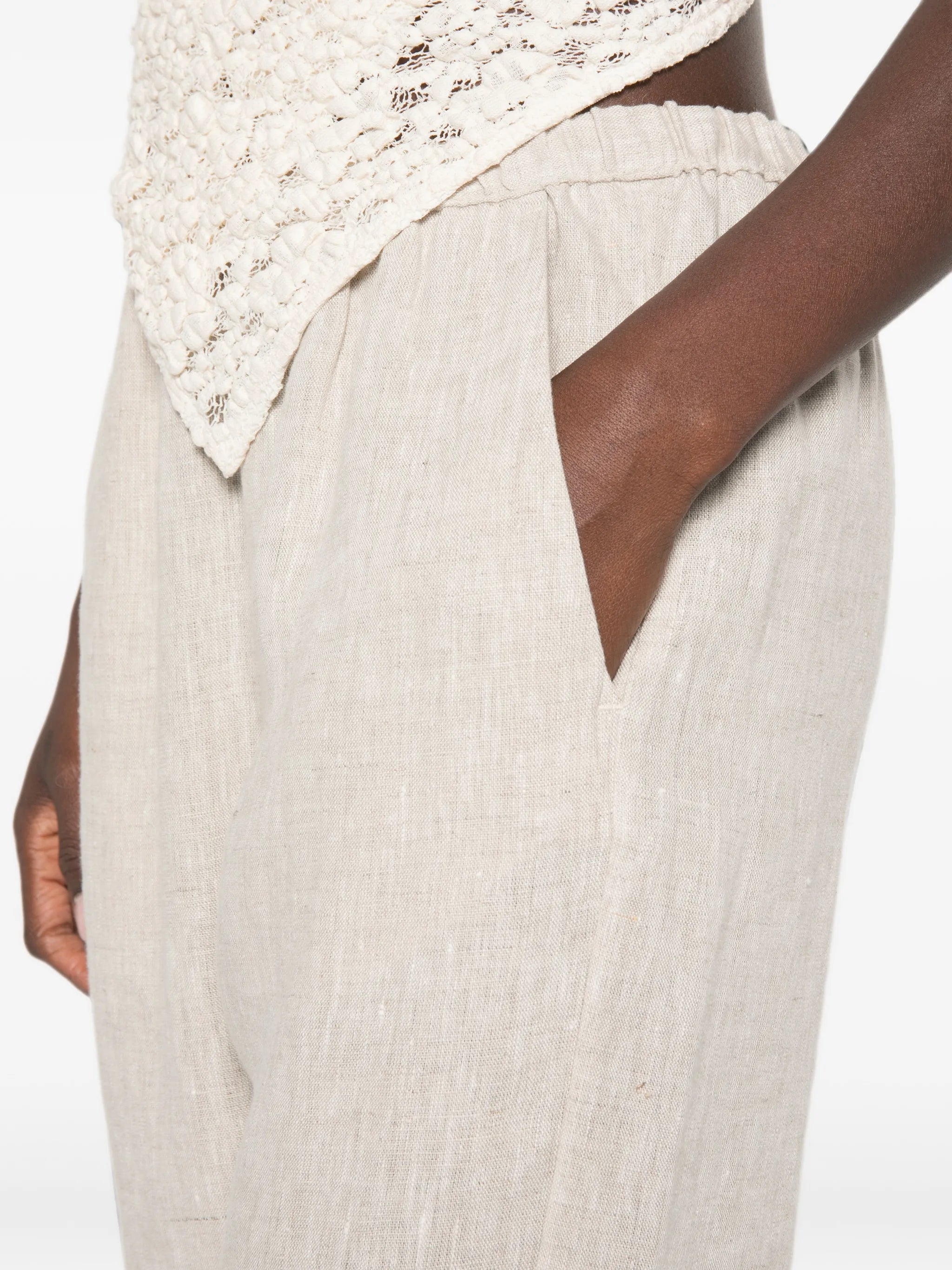 elasticated-waist wide-leg trousers