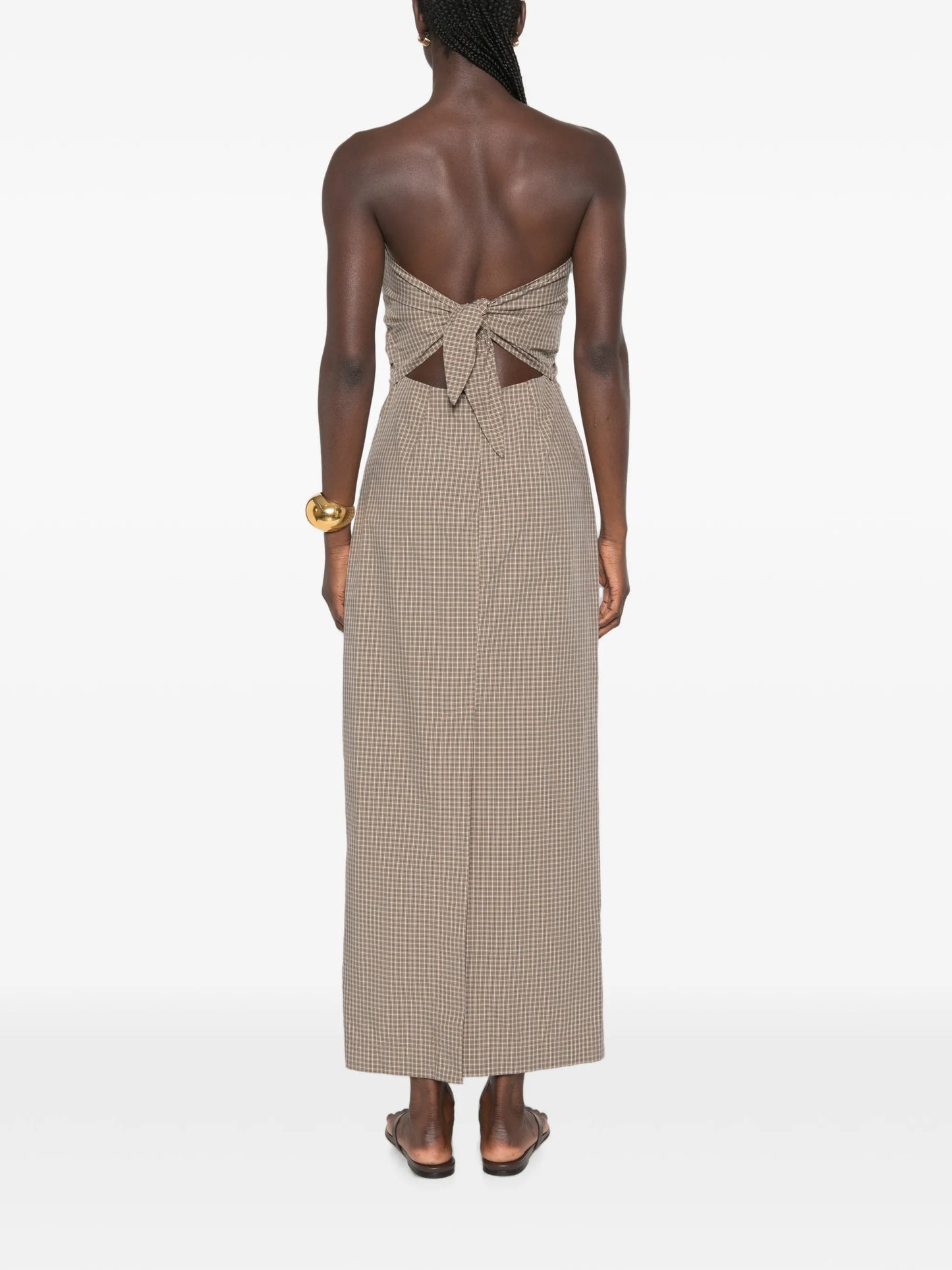 plaid-pattern tie-back maxi dress