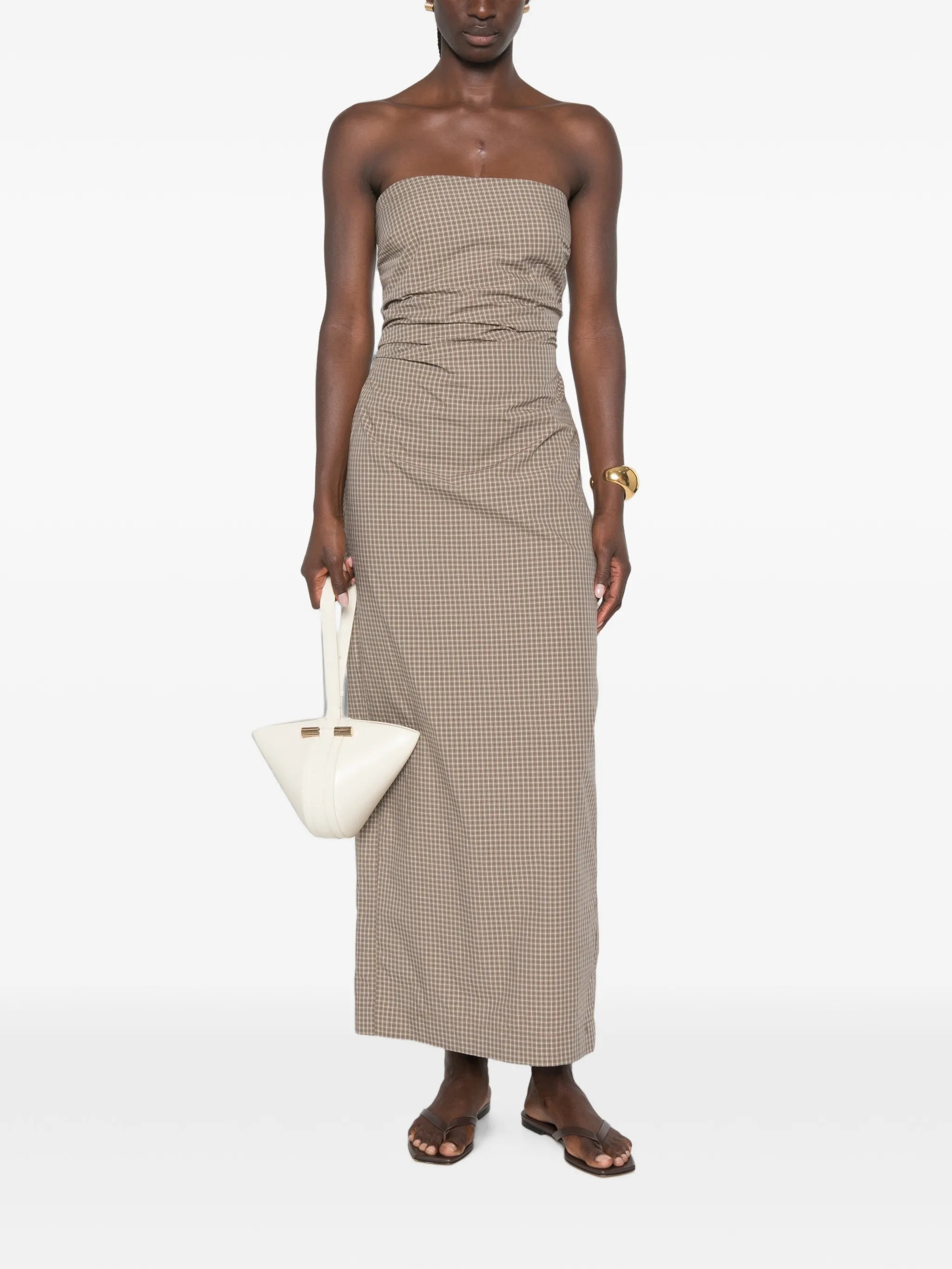 plaid-pattern tie-back maxi dress