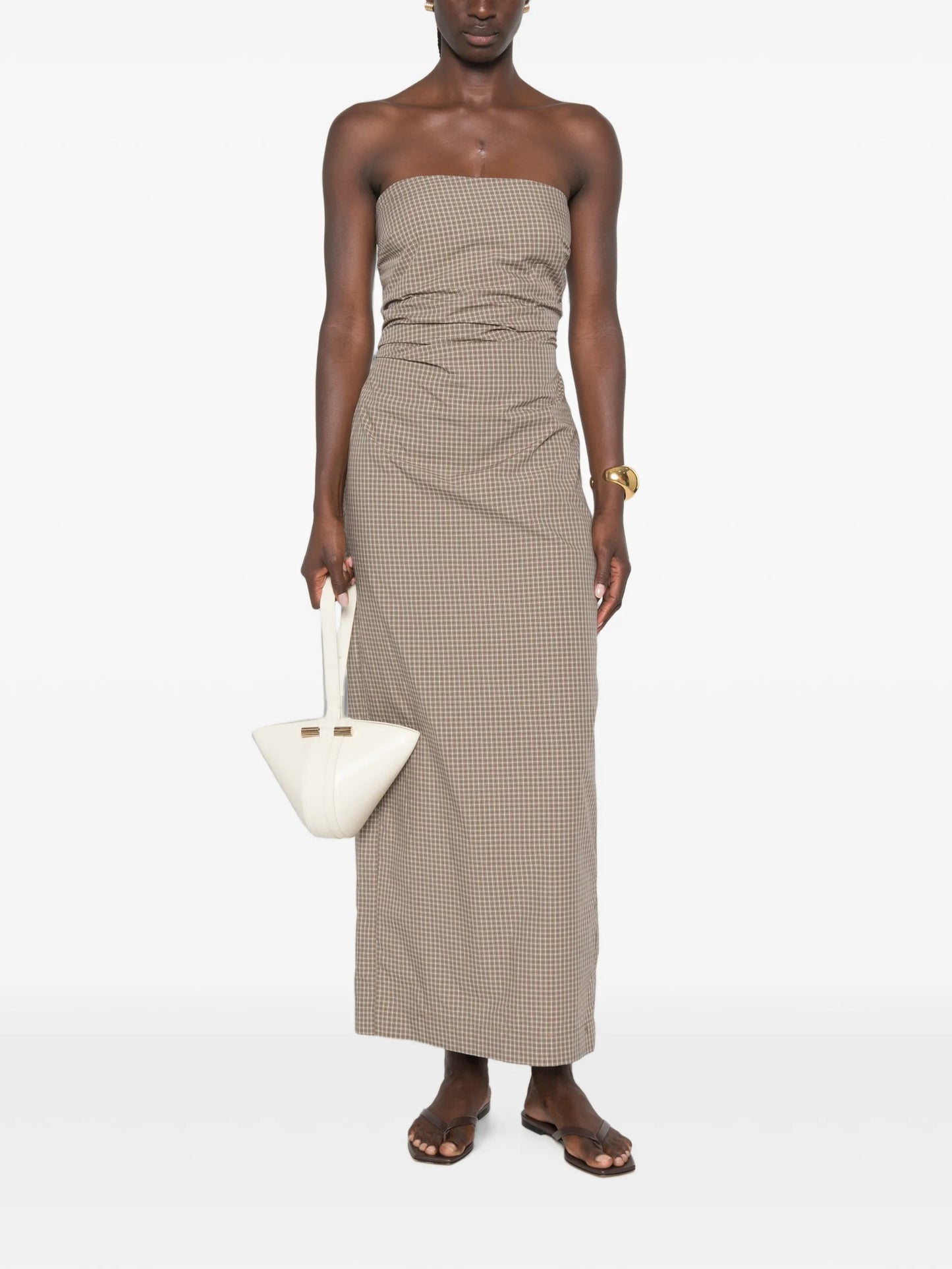 plaid-pattern tie-back maxi dress