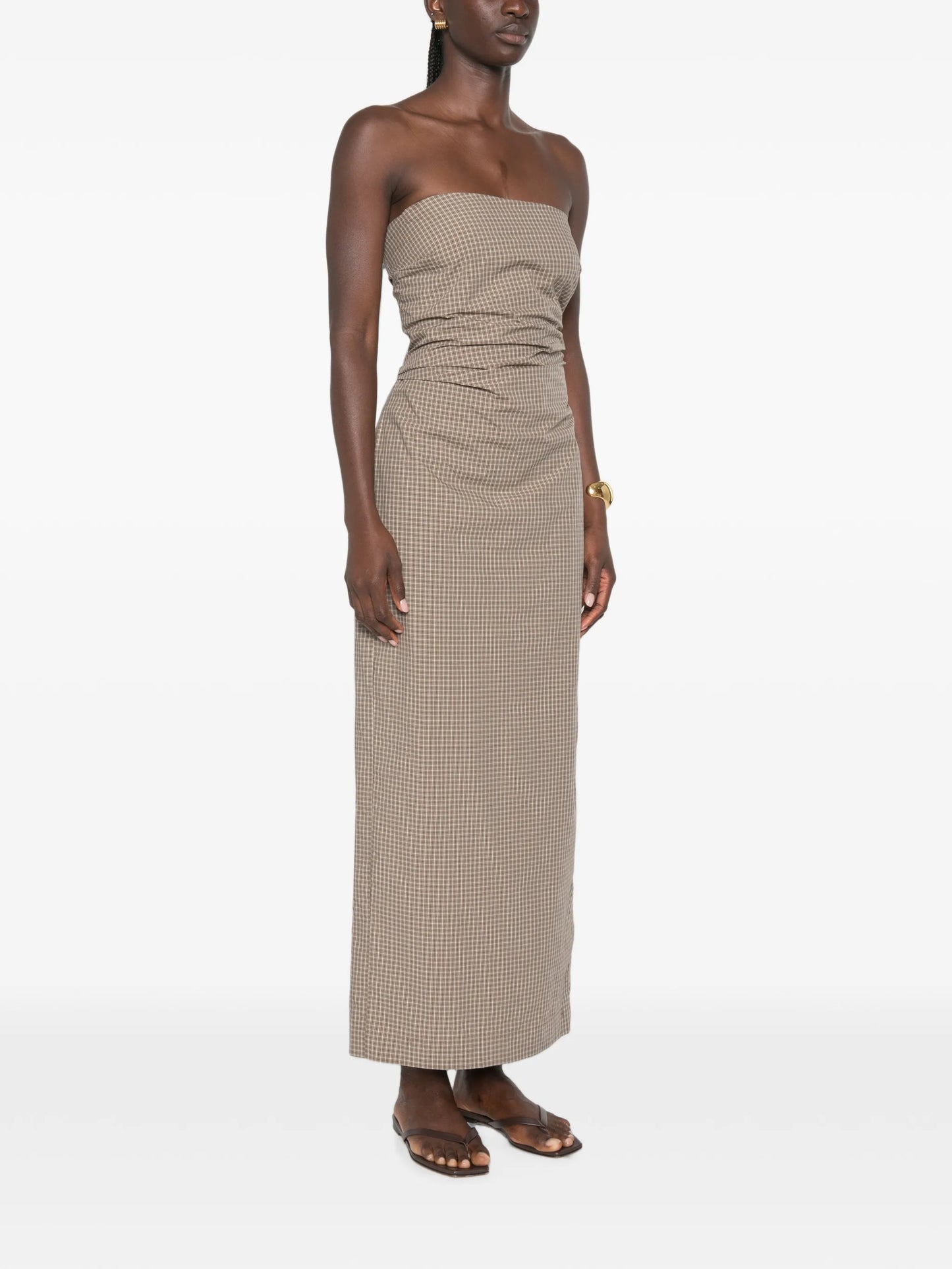 plaid-pattern tie-back maxi dress