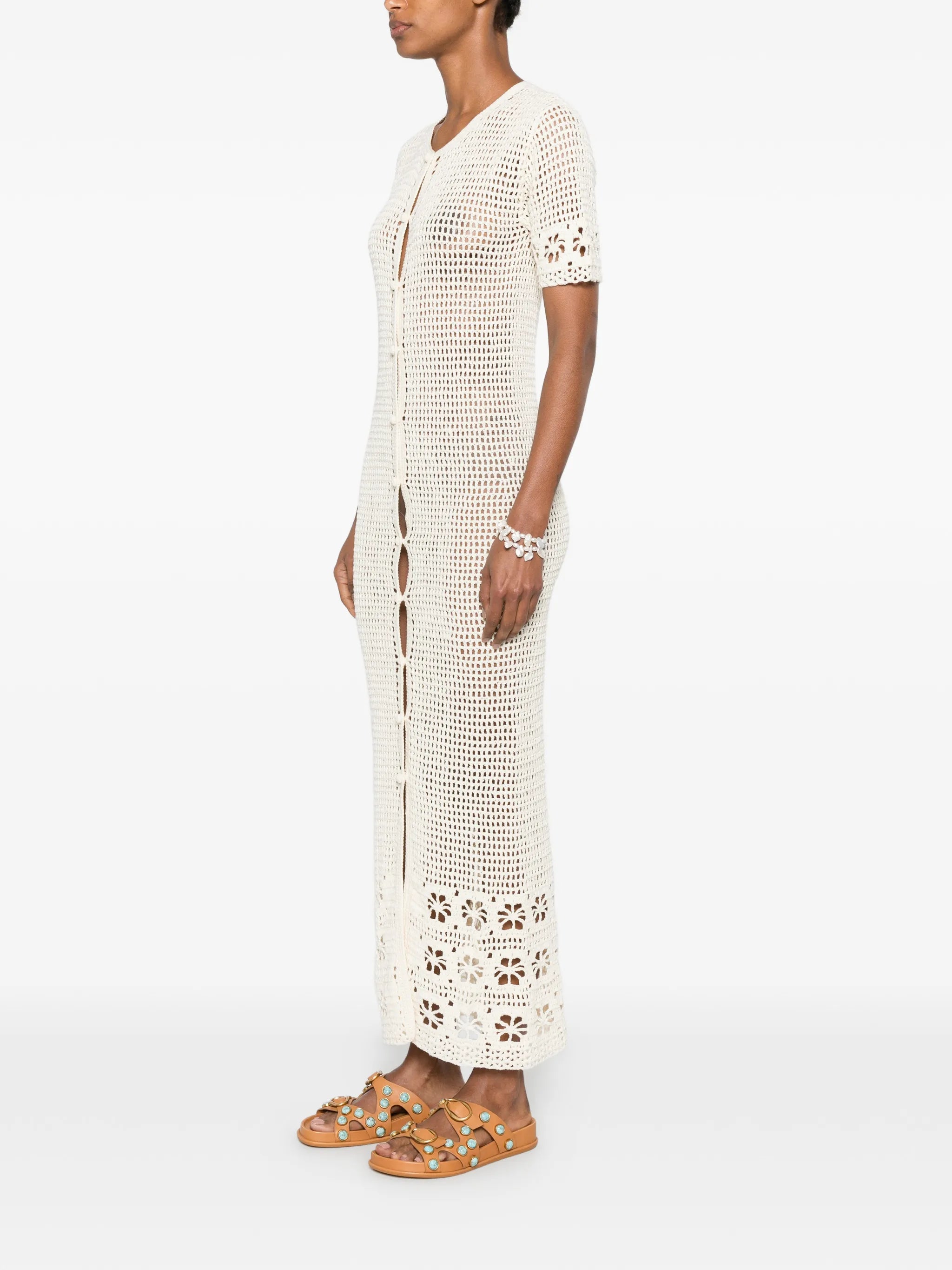 crochet-knit floral-detail maxi dress