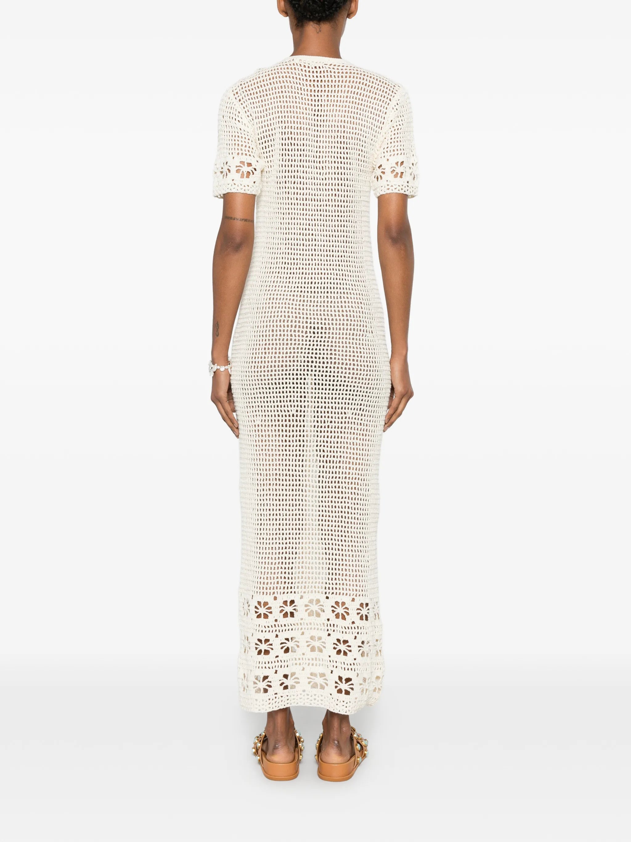 crochet-knit floral-detail maxi dress
