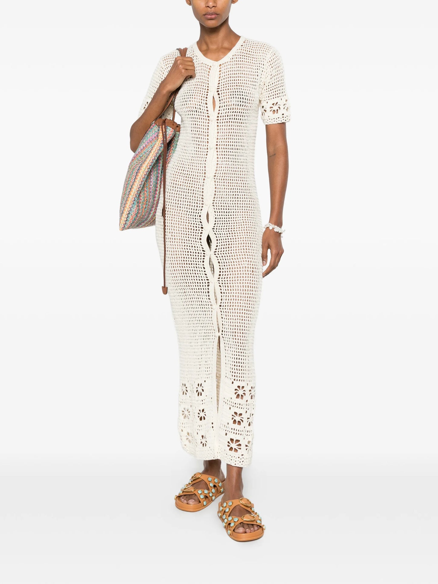 crochet-knit floral-detail maxi dress