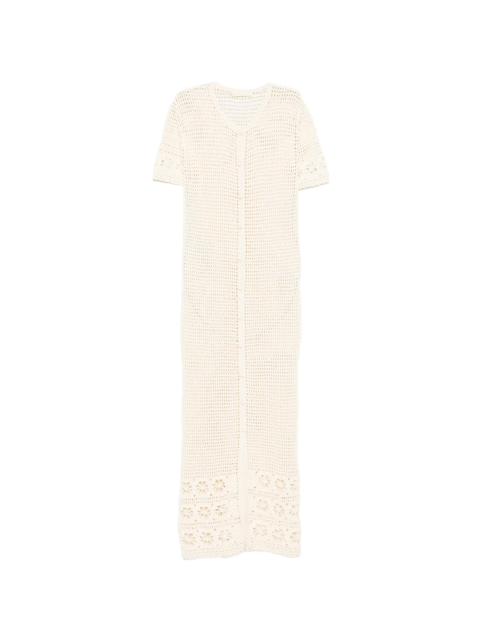 crochet-knit floral-detail maxi dress