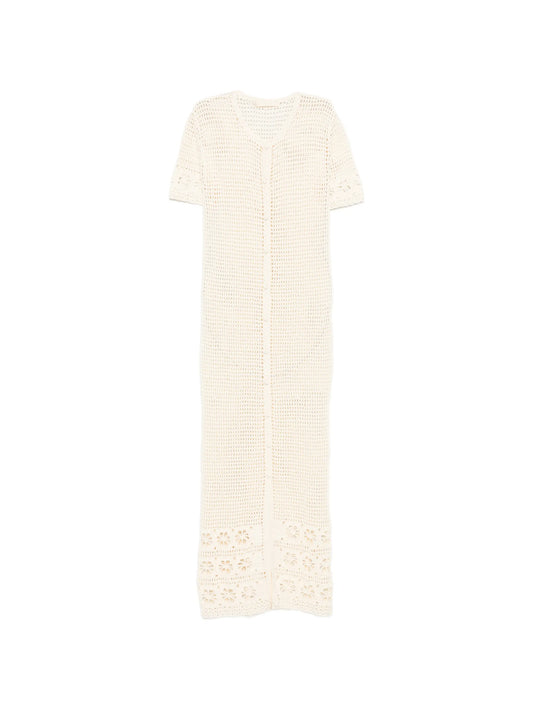 crochet-knit floral-detail maxi dress
