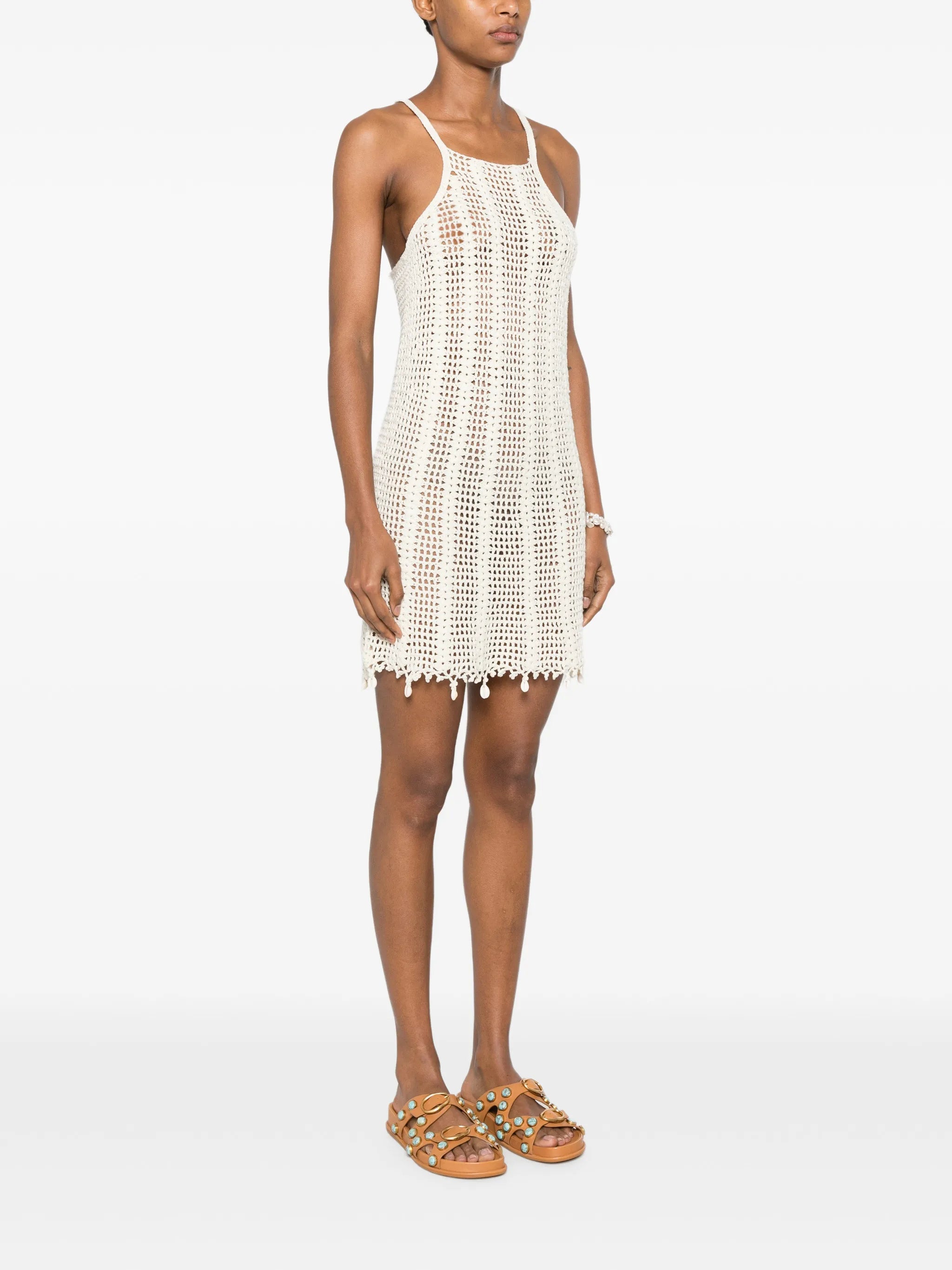 crochet-knit mini dress