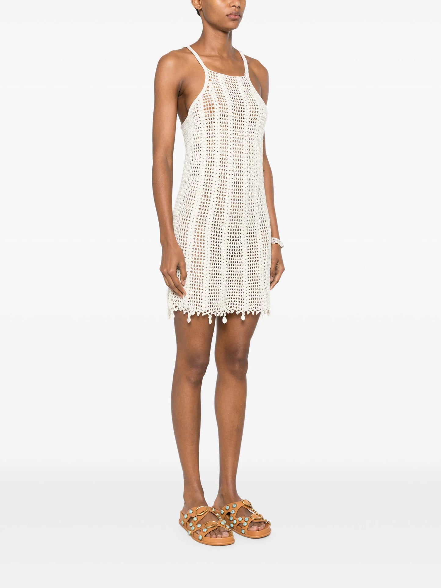 crochet-knit mini dress