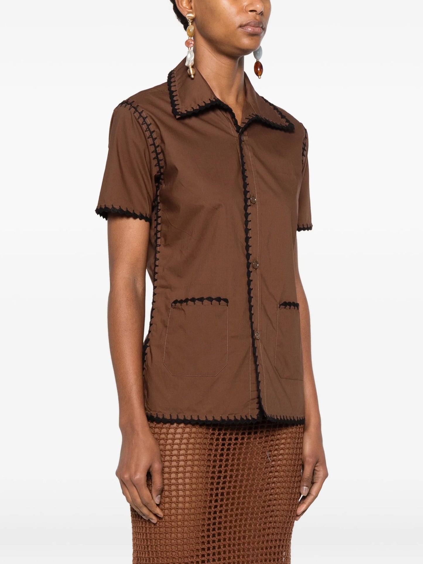 crochet-trim shirt