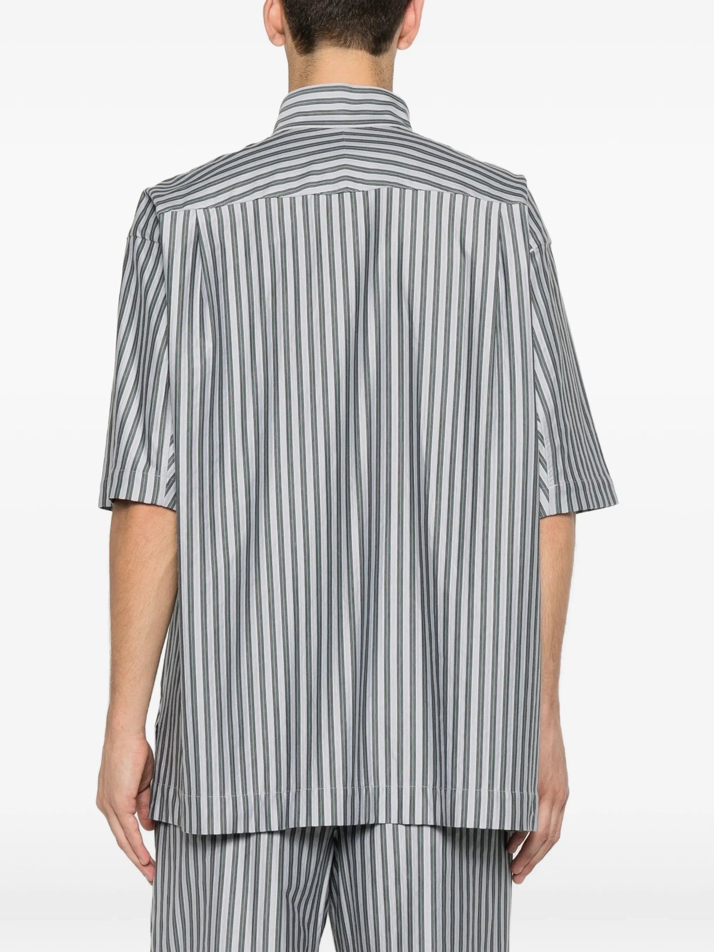 striped band-collar shirt