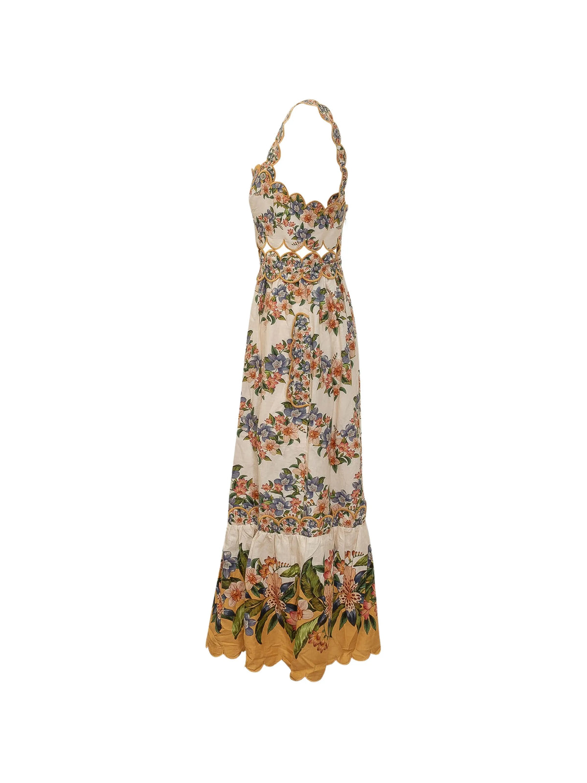 Sand Hilo floral scalloped midi dress