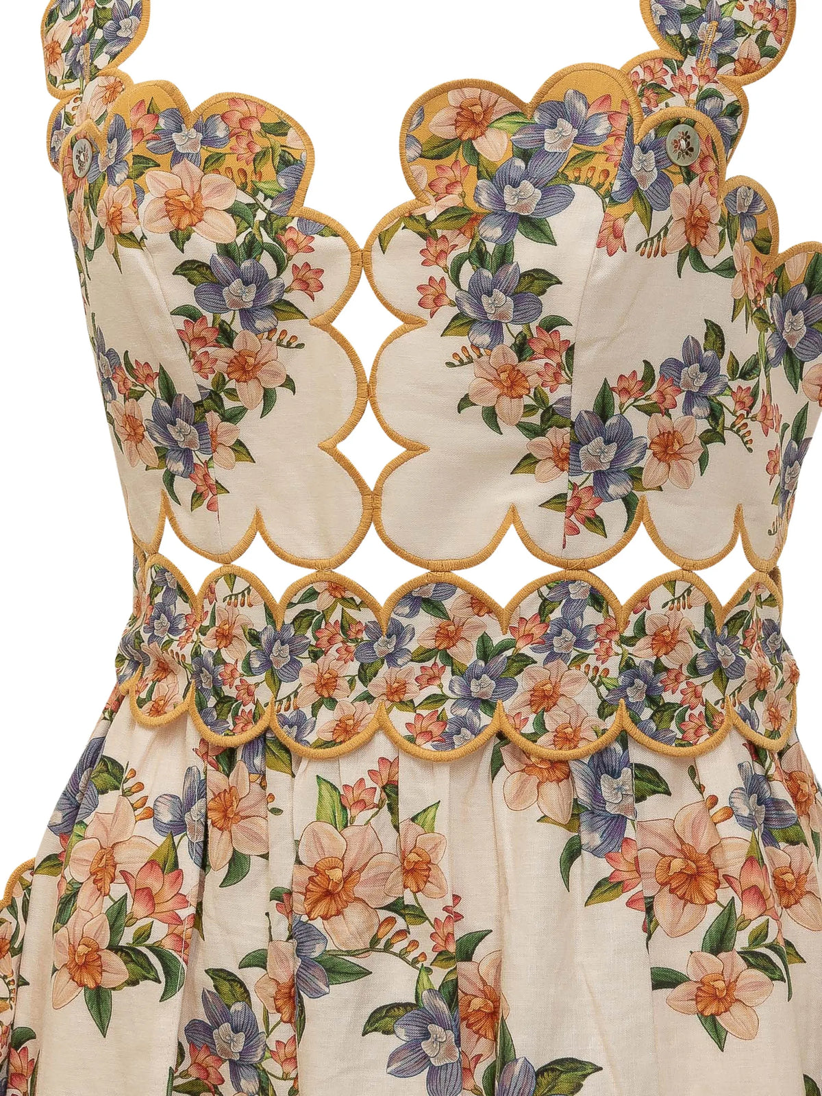 Sand Hilo floral scalloped midi dress
