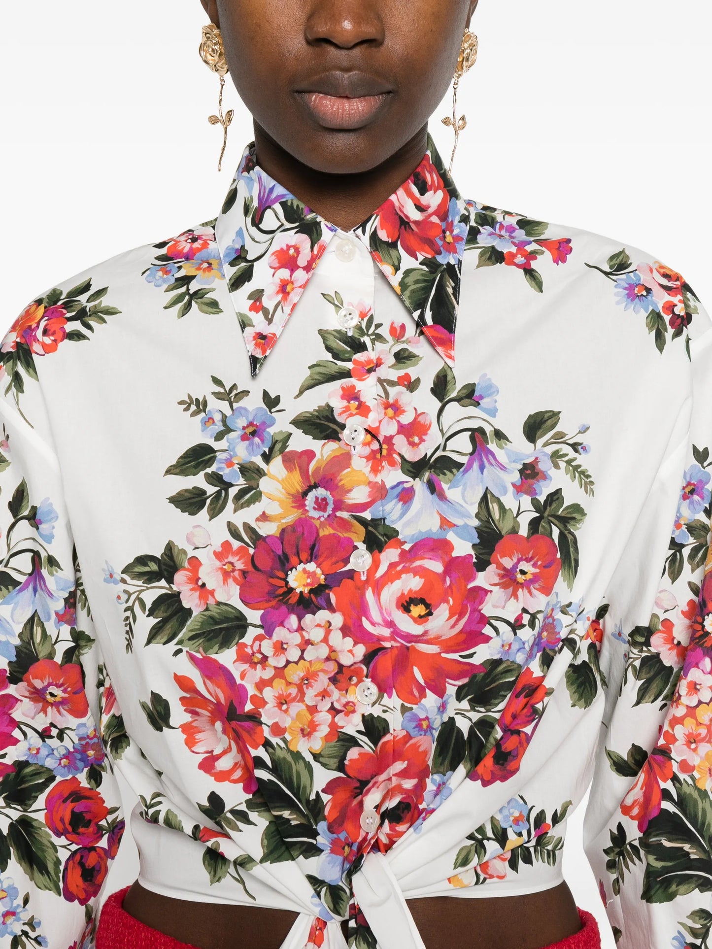 bouquet-print cotton shirt