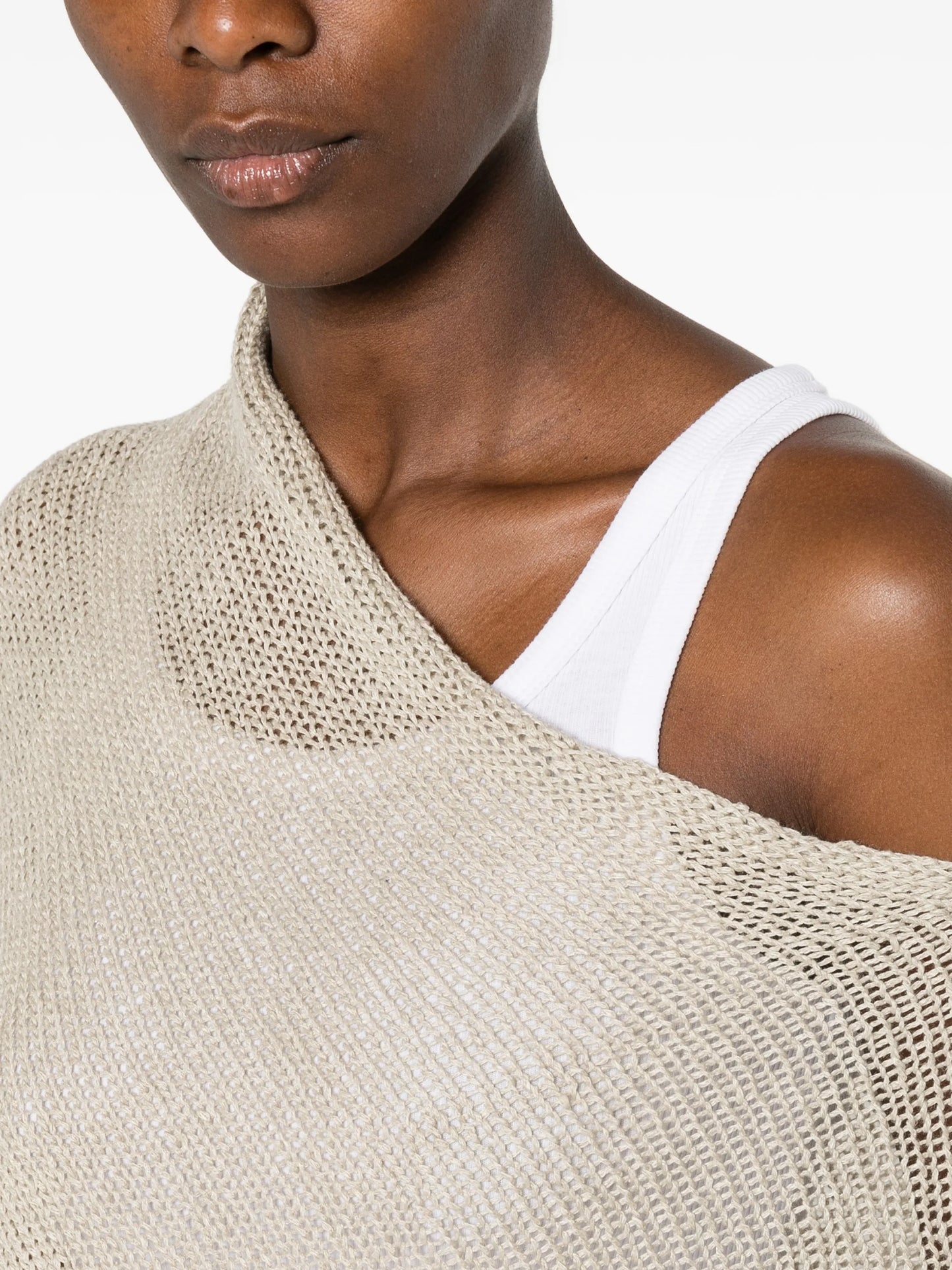 open-knit asymmetric poncho