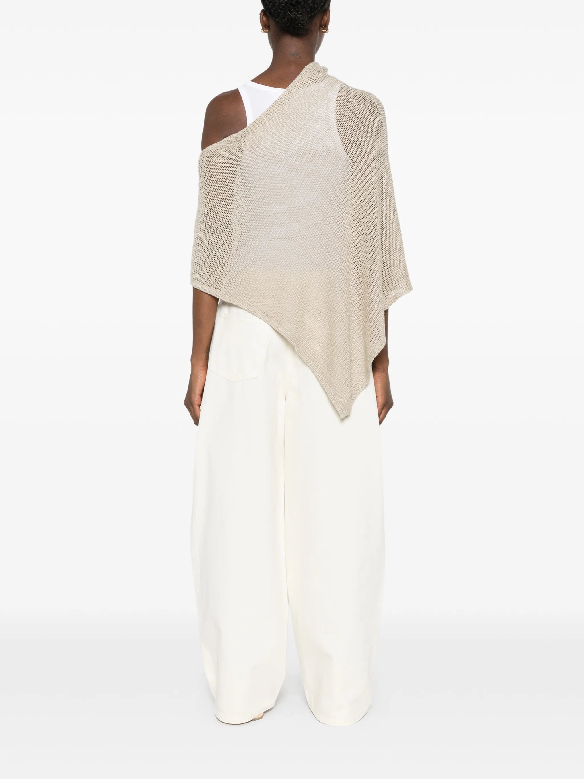 open-knit asymmetric poncho