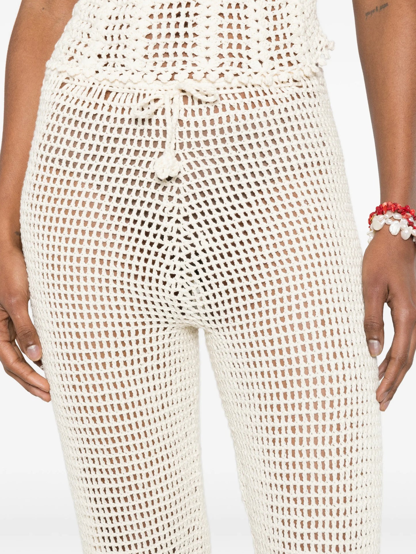crochet-knit trousers