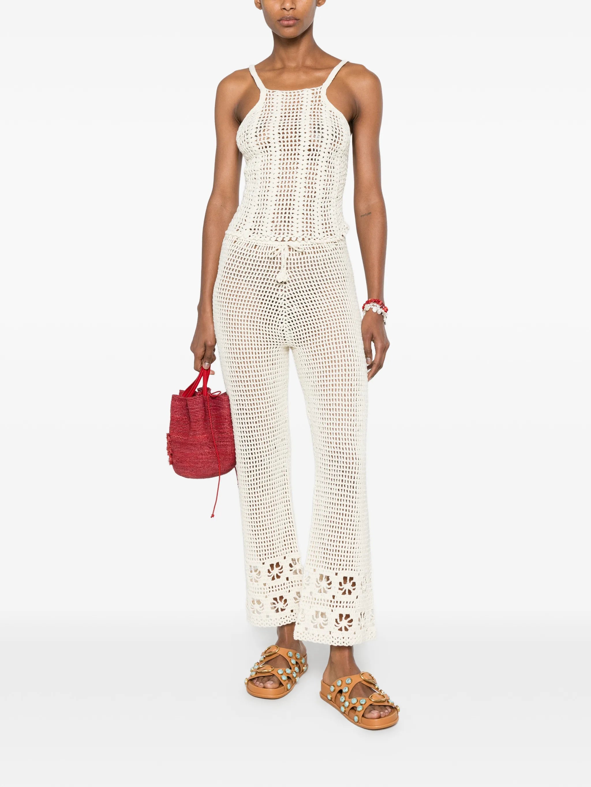 crochet-knit trousers