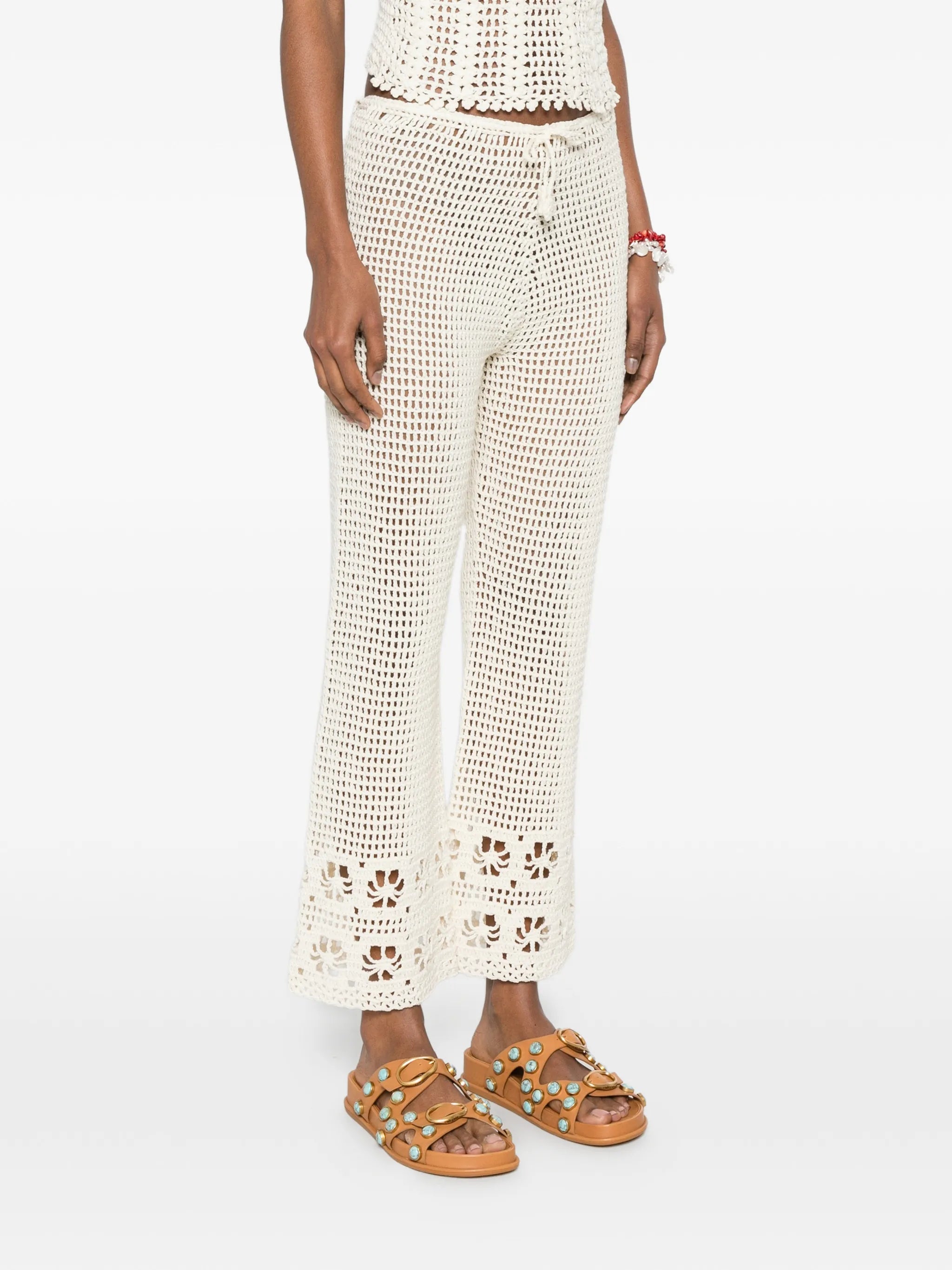crochet-knit trousers