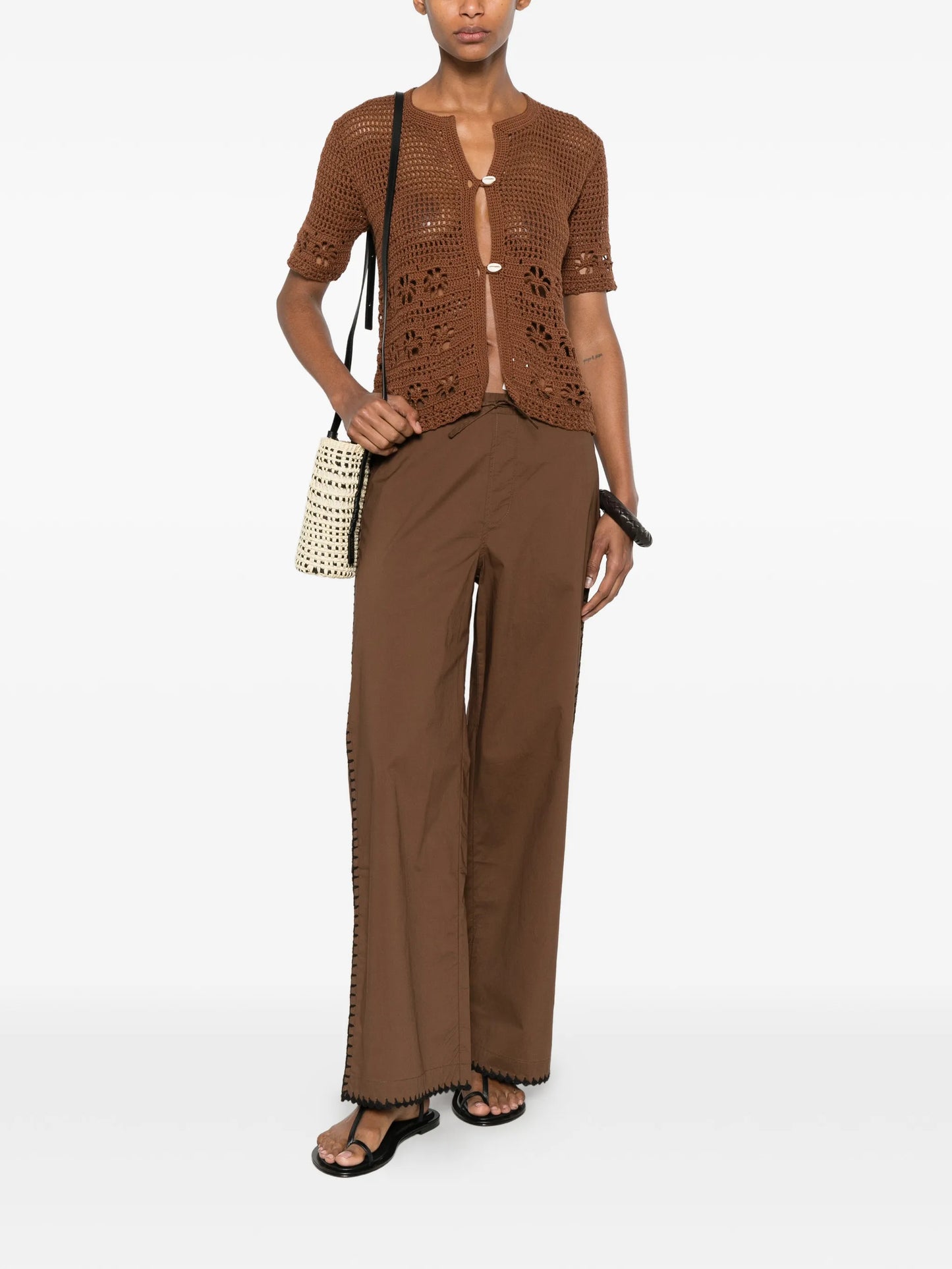 whipstitch-trim palazzo pants