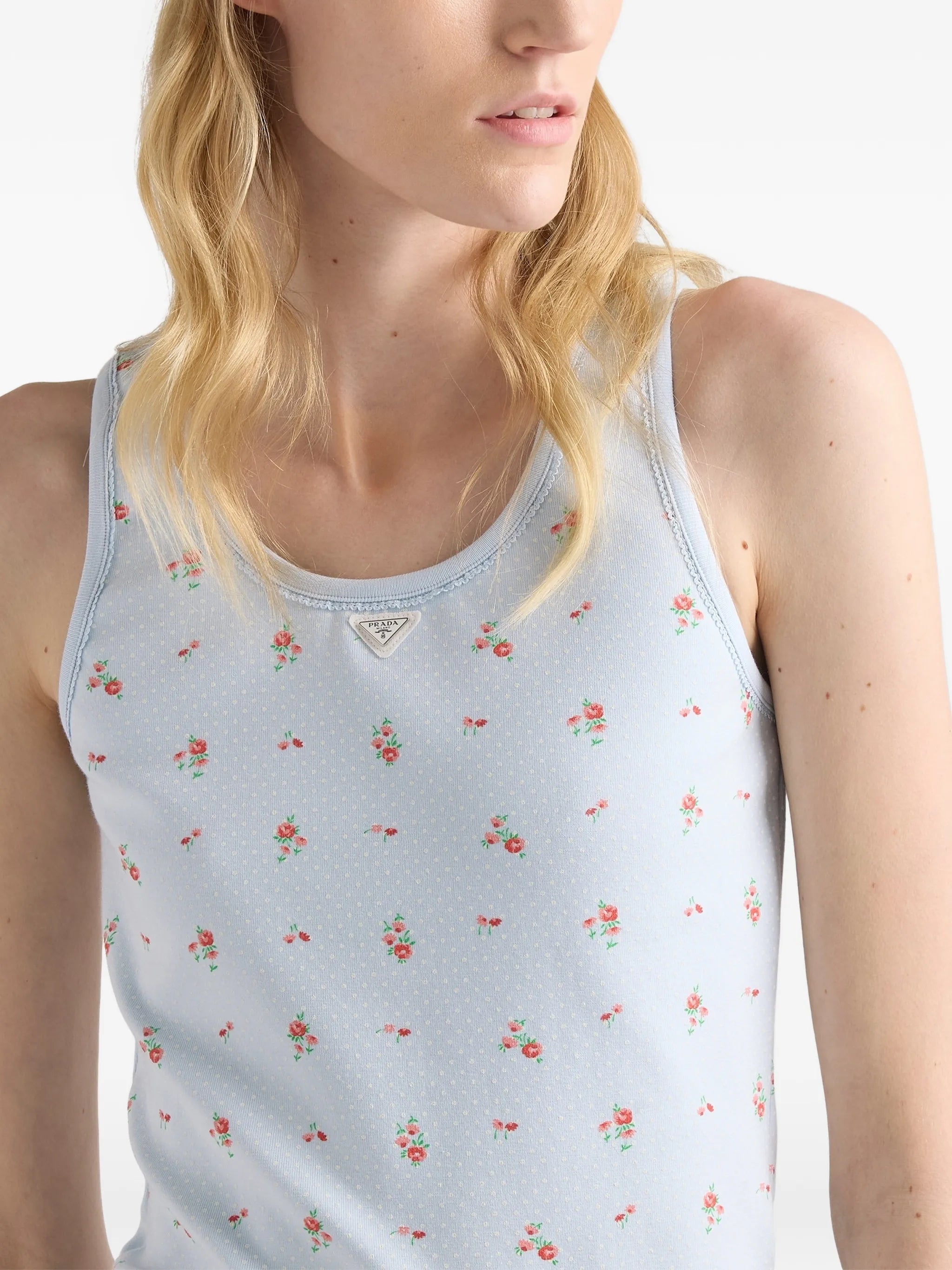 bouquet print ribbed knit top