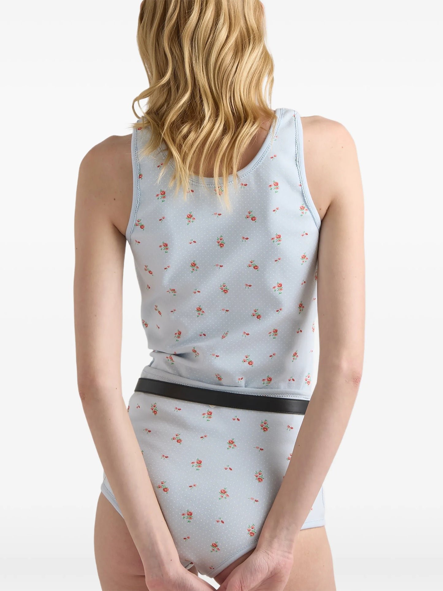 bouquet print ribbed knit top