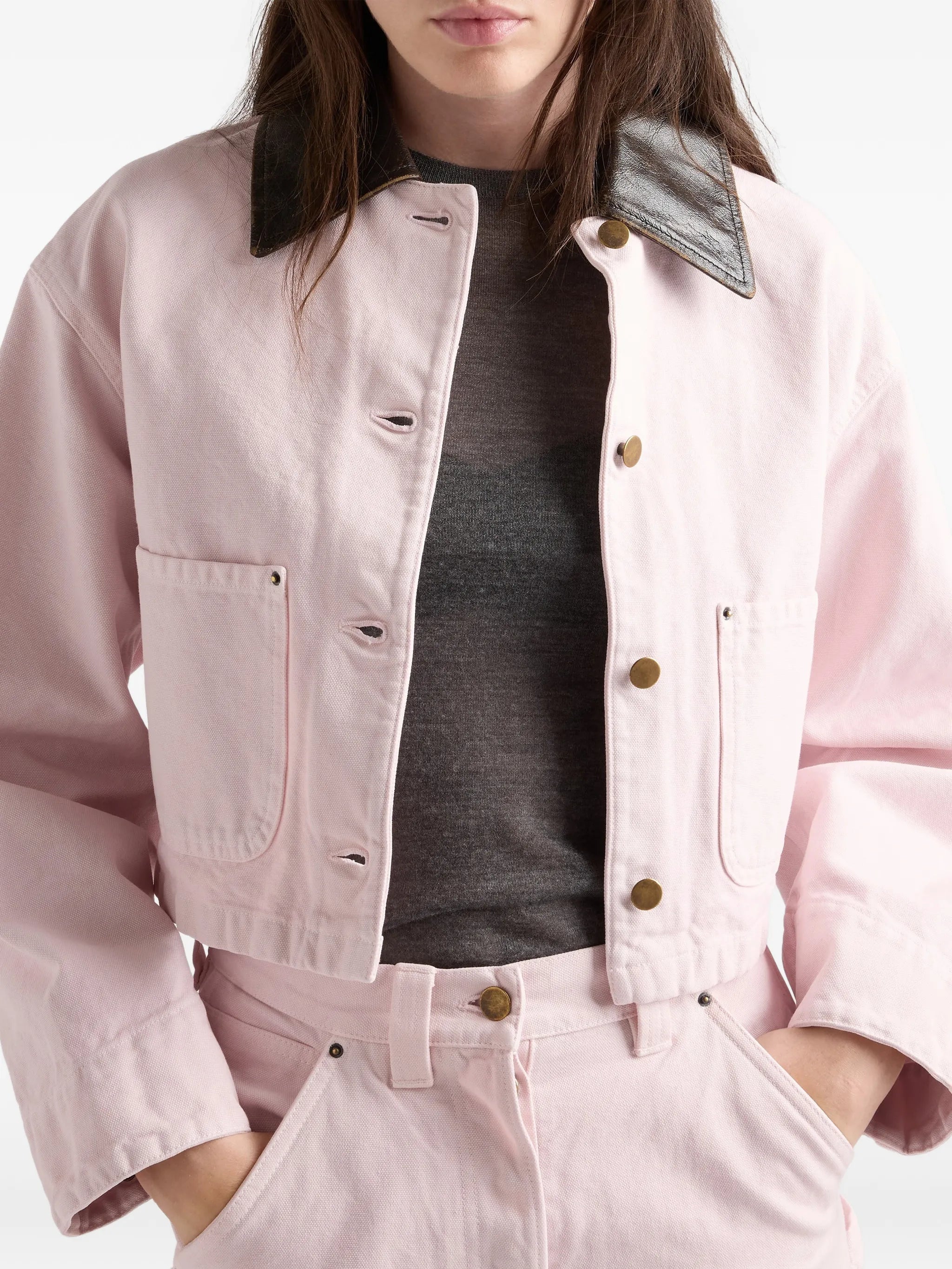 leather collar patch-pockets jacket