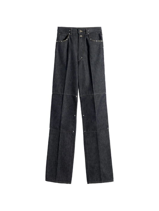 high-waisted studded straight trousers