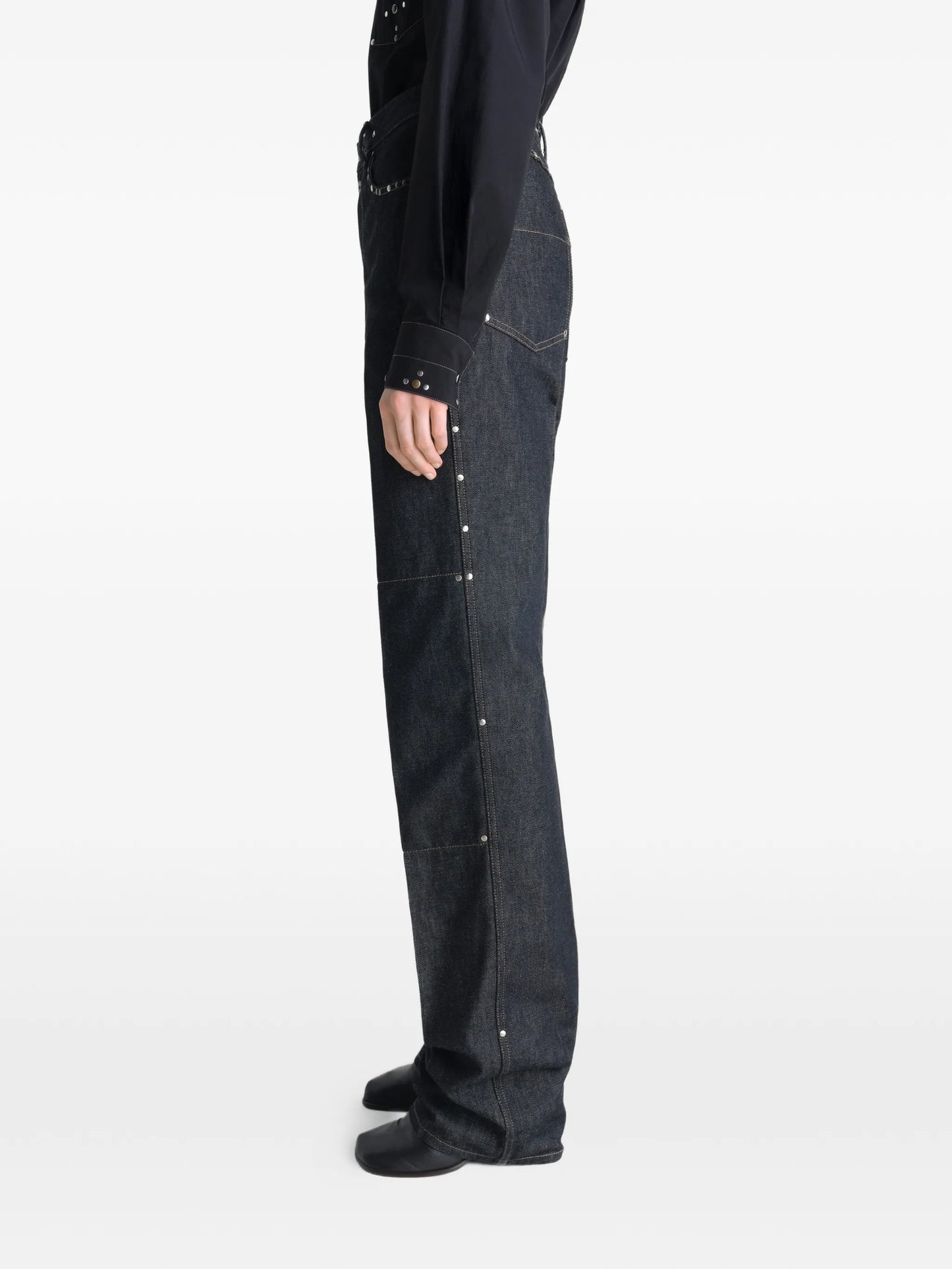 high-waisted studded straight trousers