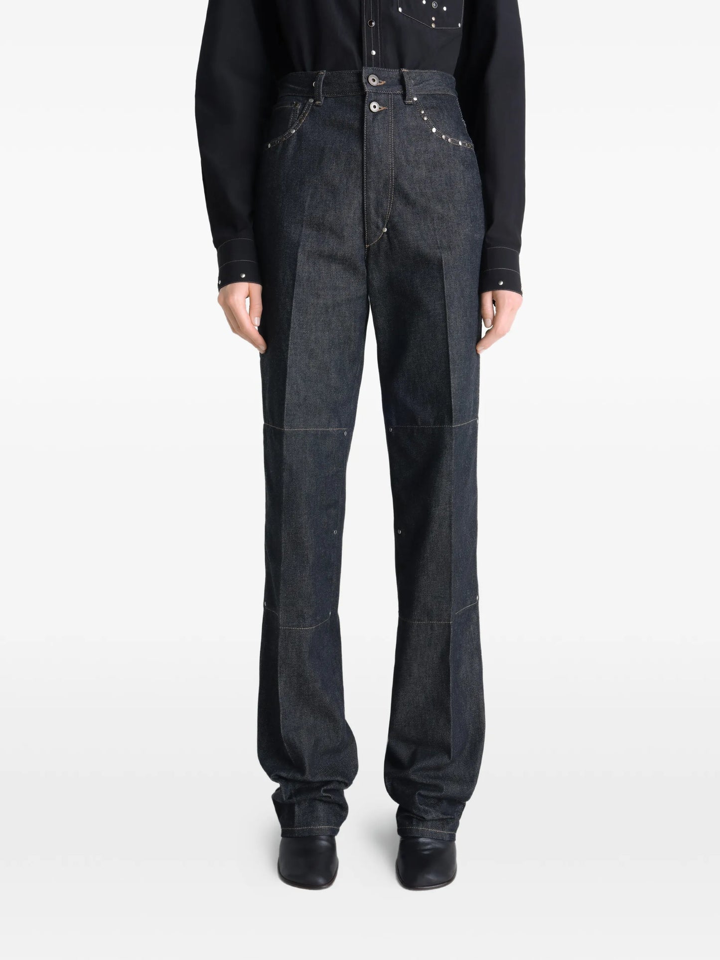 high-waisted studded straight trousers